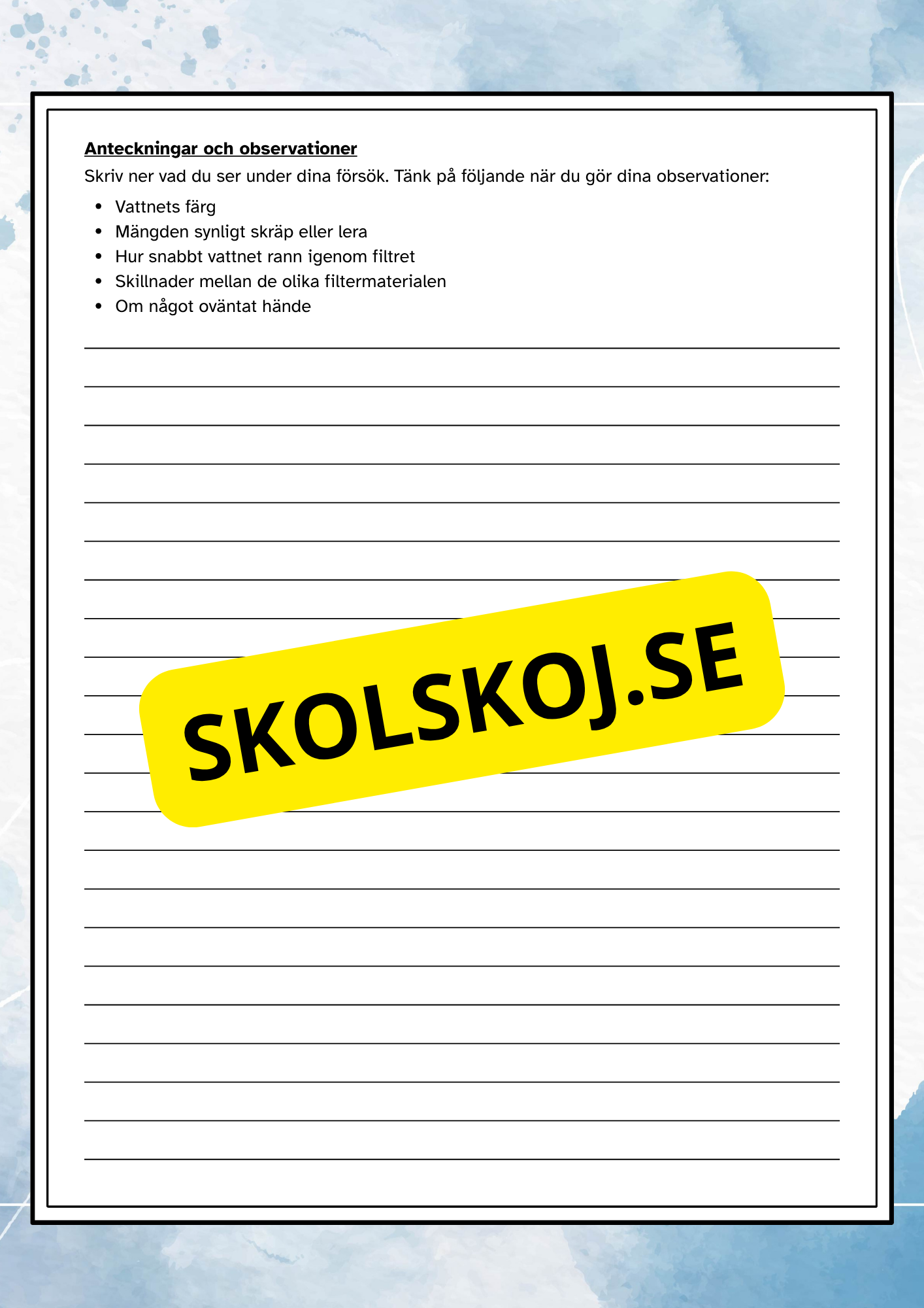 Undersökning Vattenrening - Experiment
