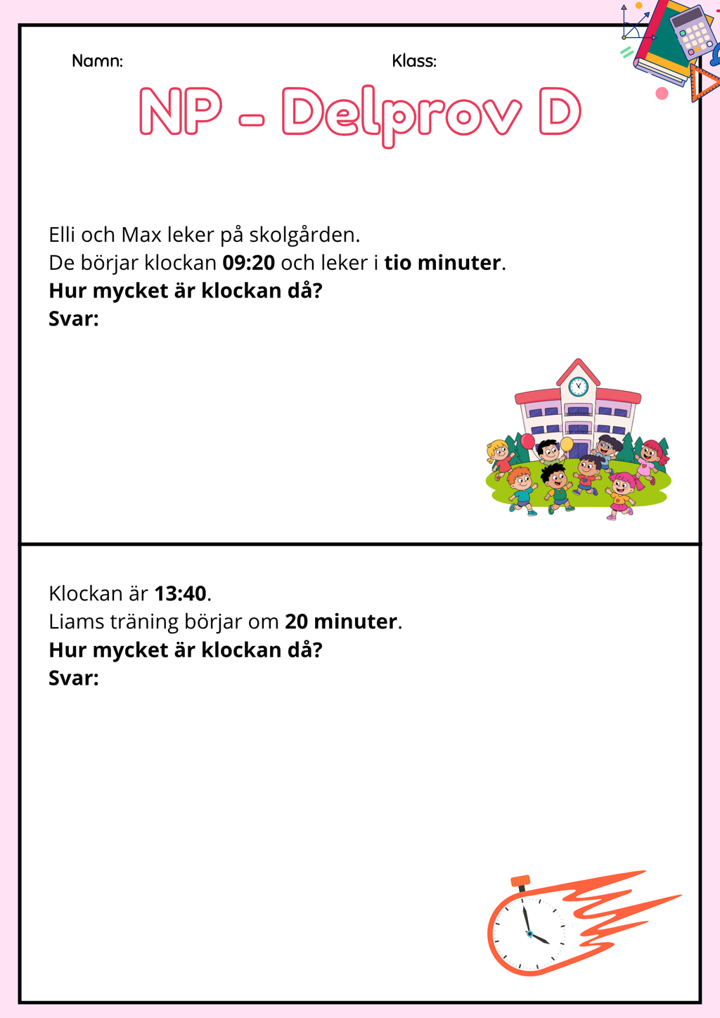 Nationella Prov – Delprov D - Matematik - Träningsmaterial för åk 3