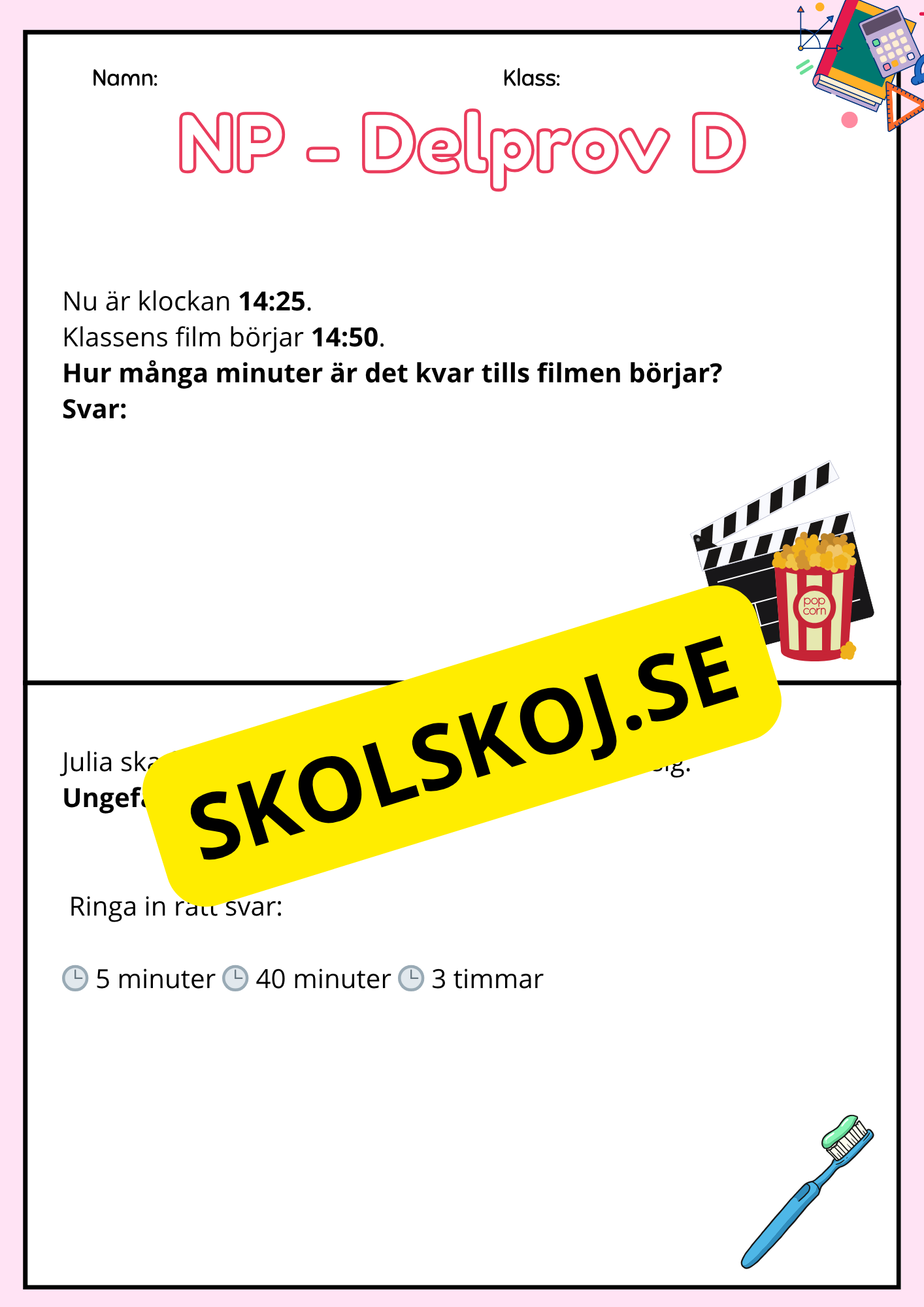 Nationella Prov – Delprov D - Matematik - Träningsmaterial för åk 3