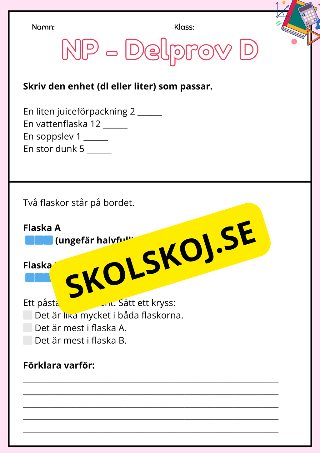 Nationella Prov – Delprov D - Matematik - Träningsmaterial för åk 3
