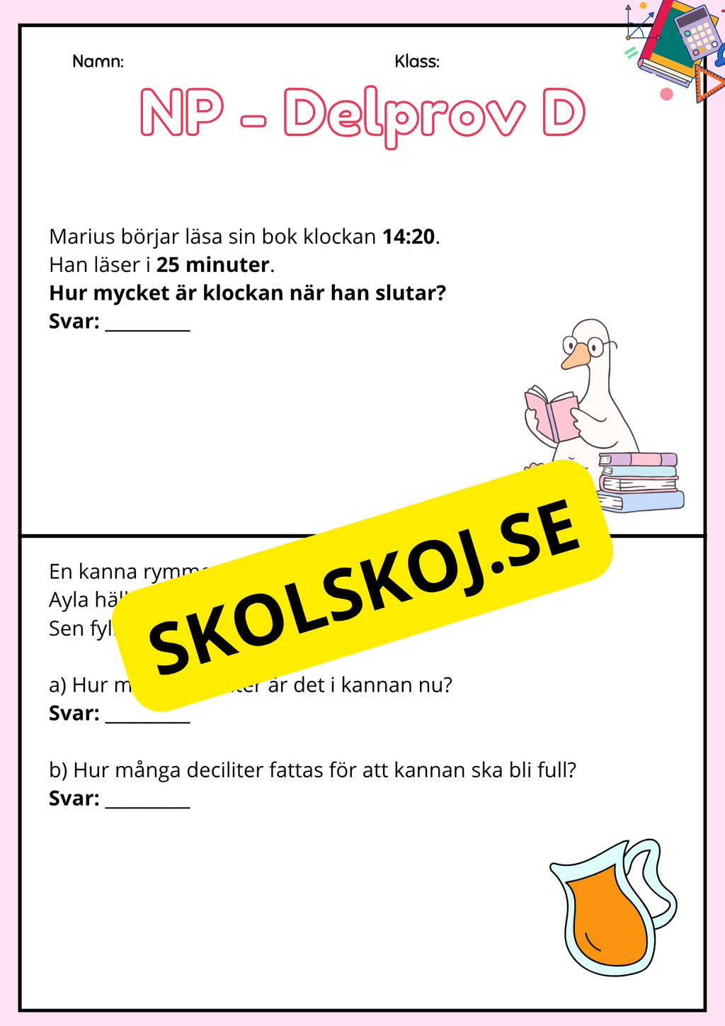 Nationella Prov – Delprov D - Matematik - Träningsmaterial för åk 3
