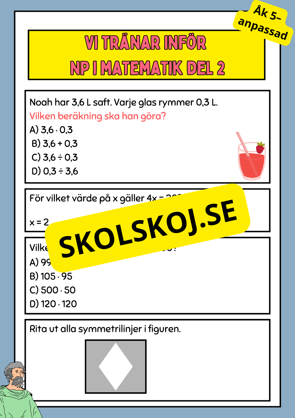 Vi tränar inför NP i matematik del 2 - Åk 5–anpassad