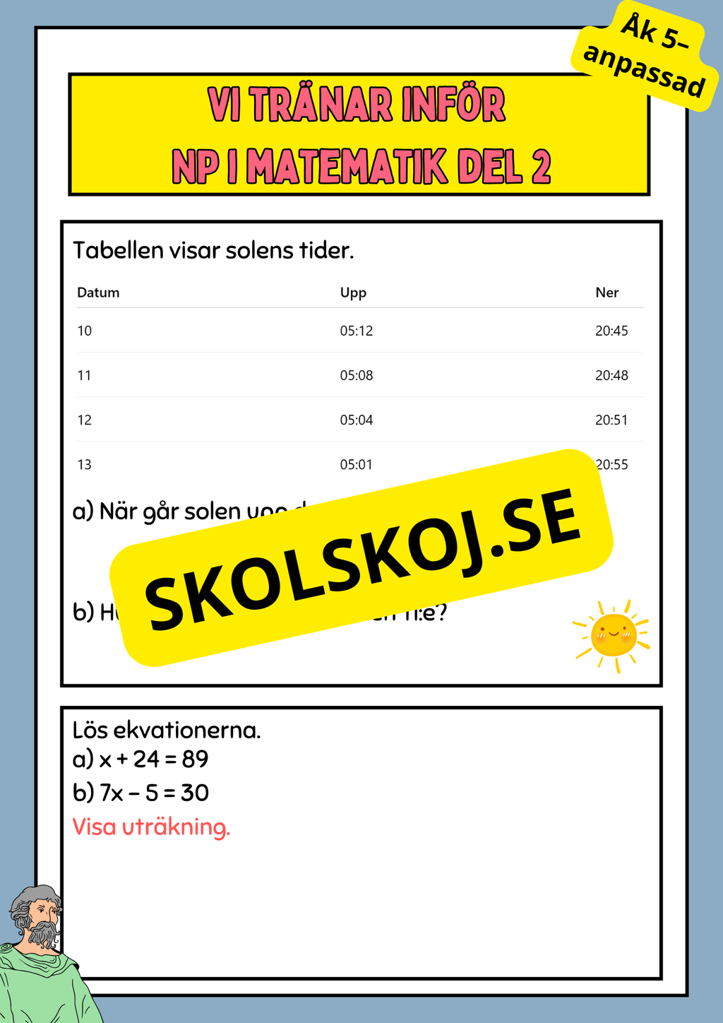 Vi tränar inför NP i matematik del 2 - Åk 5–anpassad