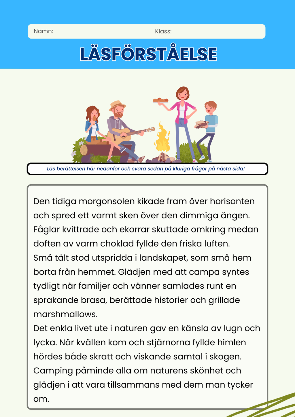 Läsförståelse - Häfte - 5 korta berättelser