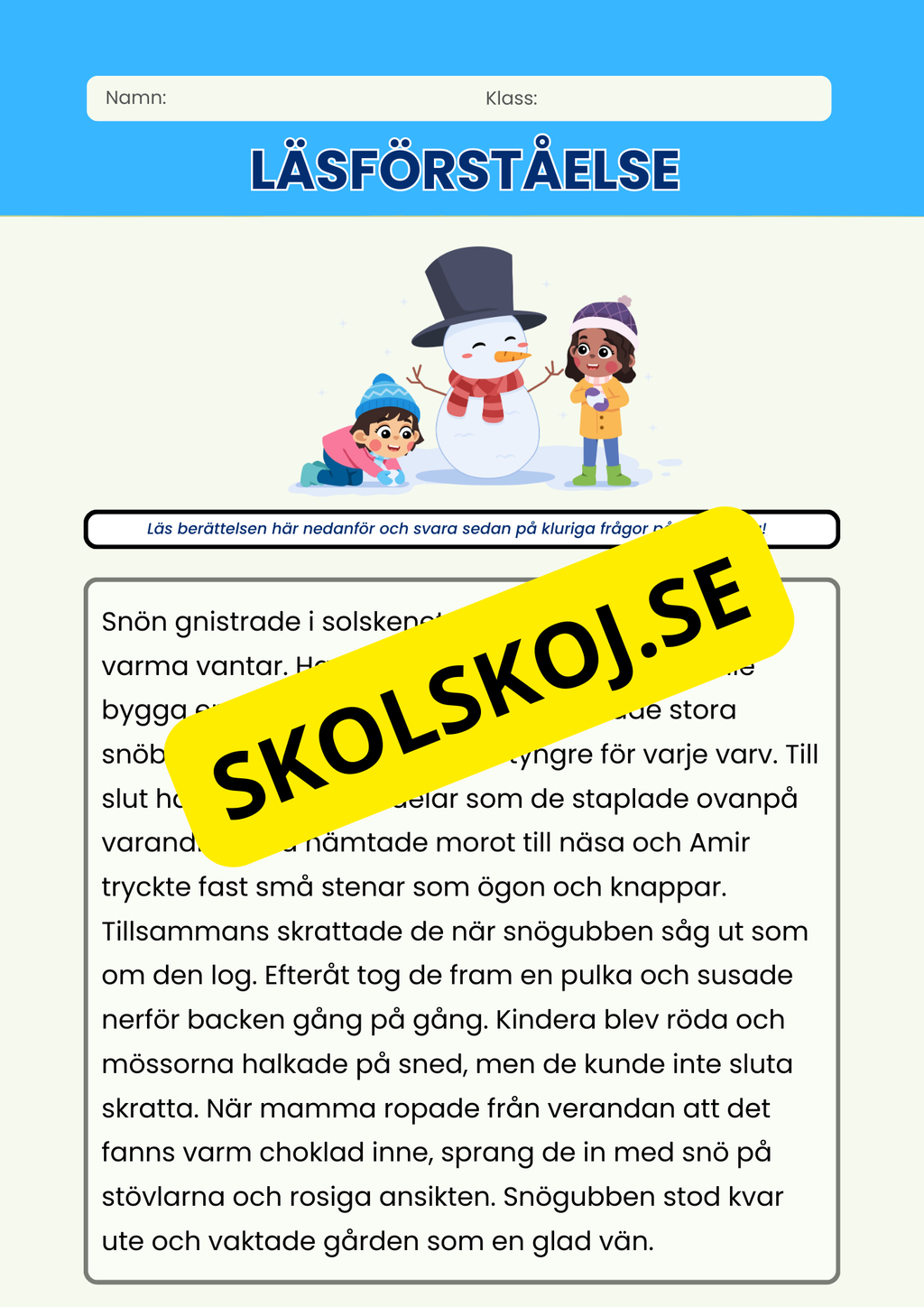 Läsförståelse - Häfte - 5 korta berättelser
