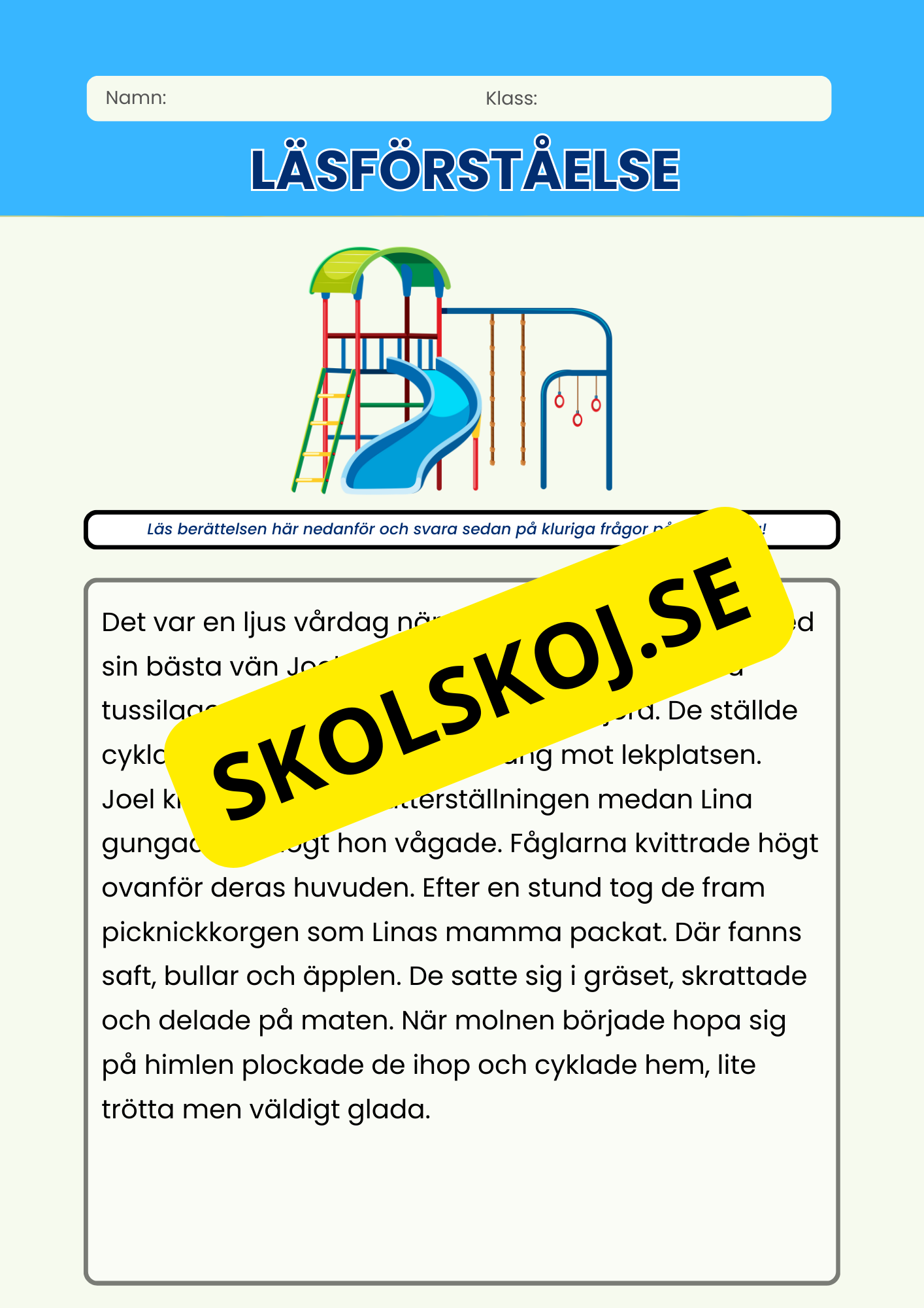 Läsförståelse - Häfte - 5 korta berättelser