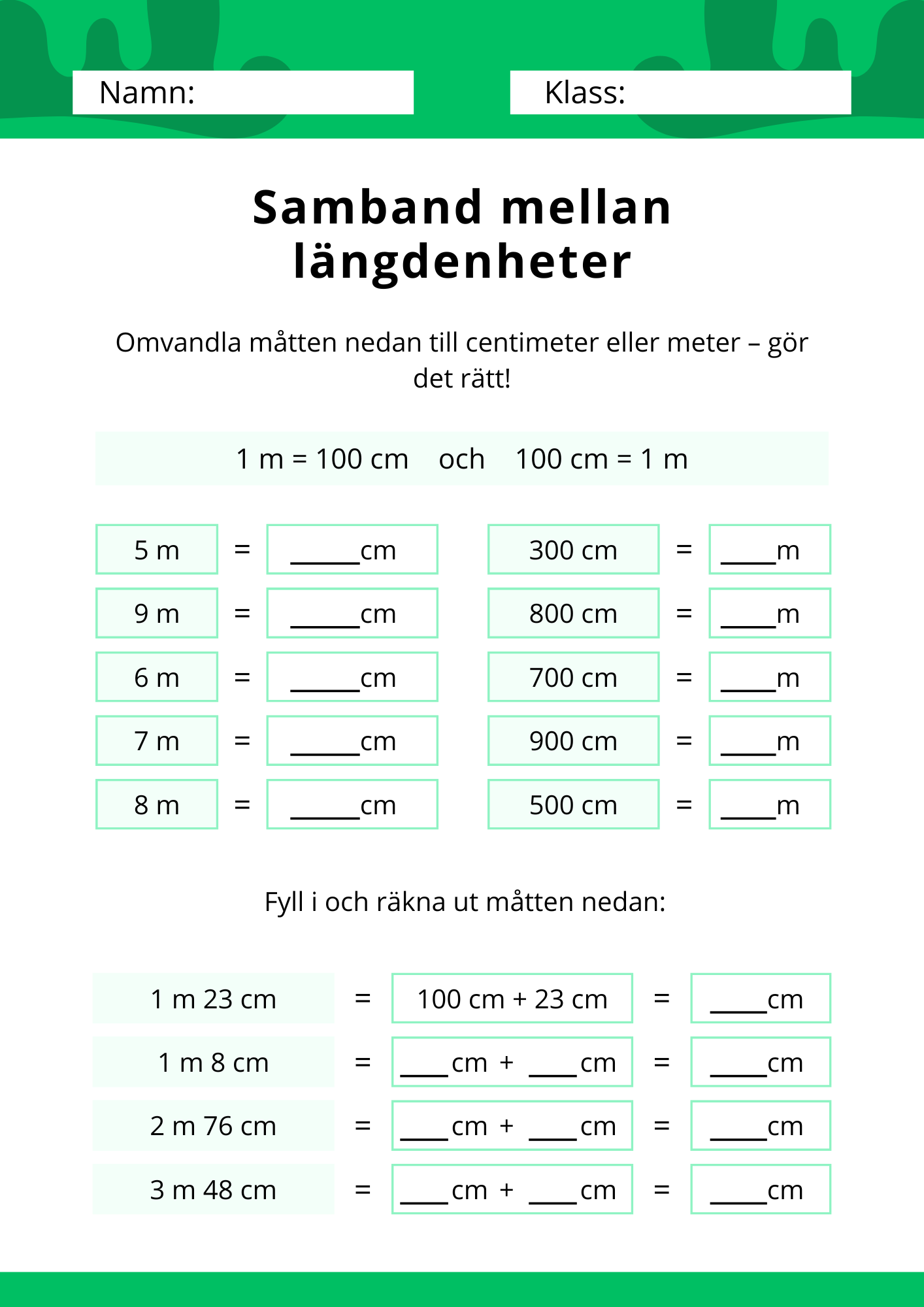 Samband mellan längdenheter - Årskurs 4 - 6