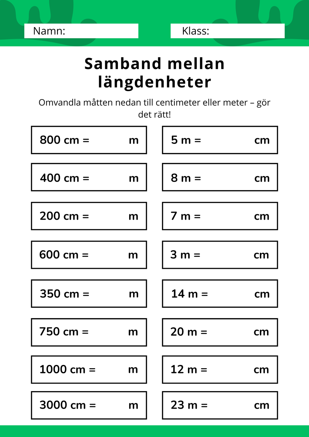 Samband mellan längdenheter - Årskurs 4 - 6