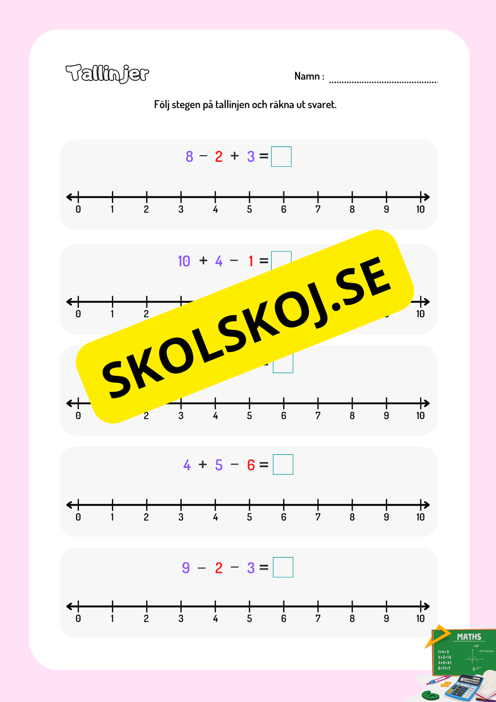 Häfte - Tallinjer - Addition och subtraktion
