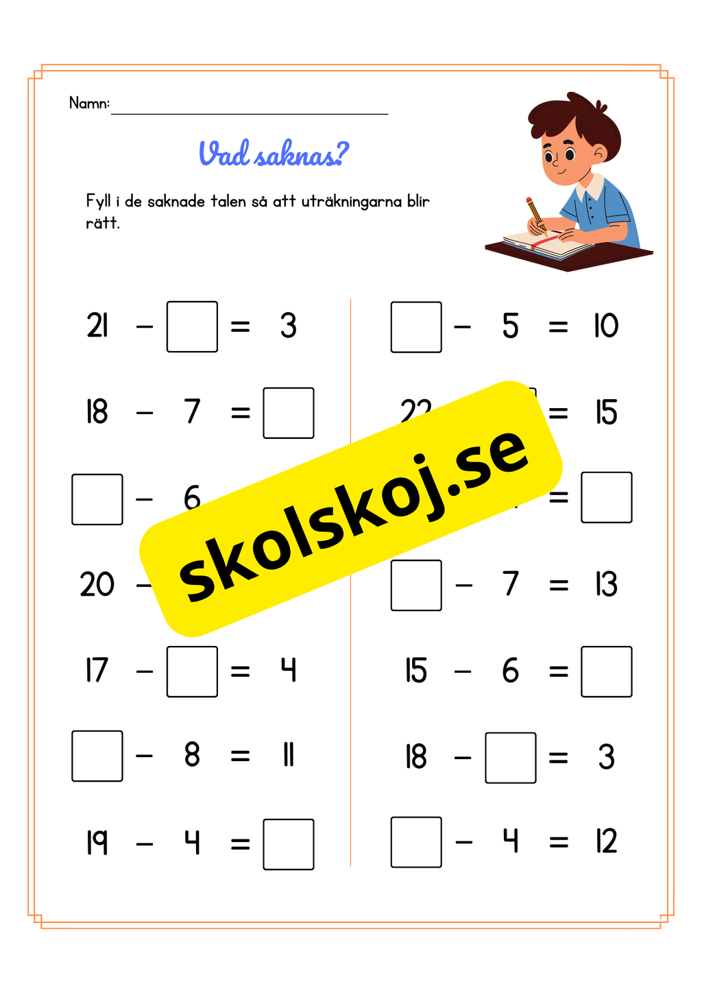 Vad saknas - Subtraktion - Häfte