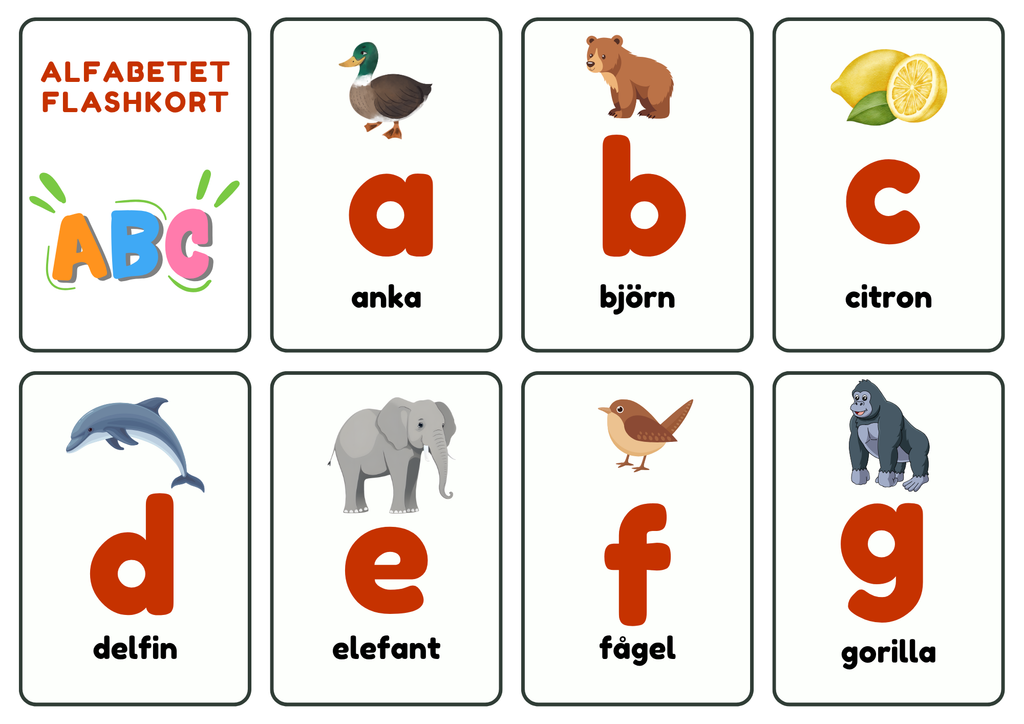 Alfabetskort - Flashkort - Hela alfabetet - A5 format
