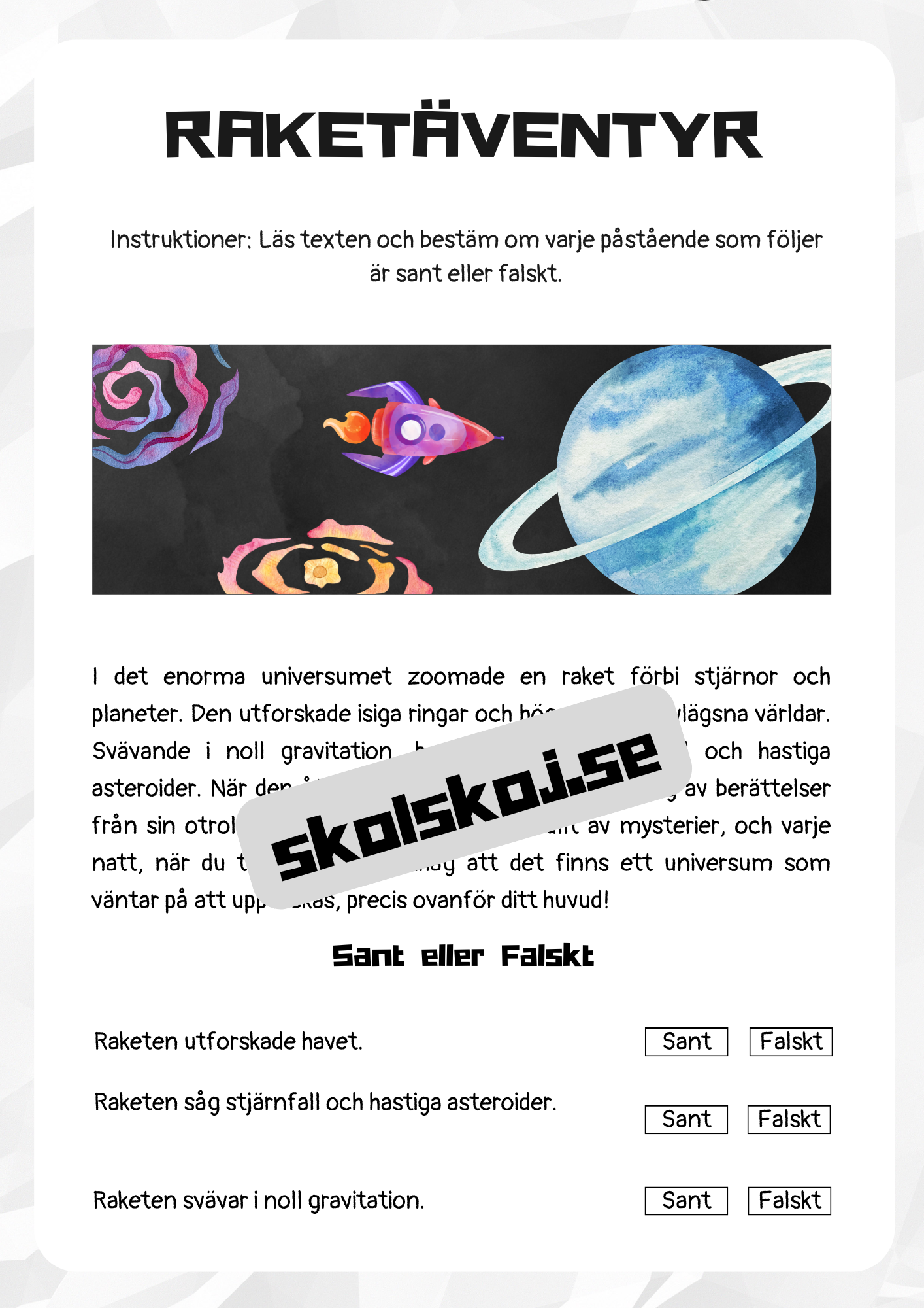 Rymden läsförståelse - Åk 3 - 4