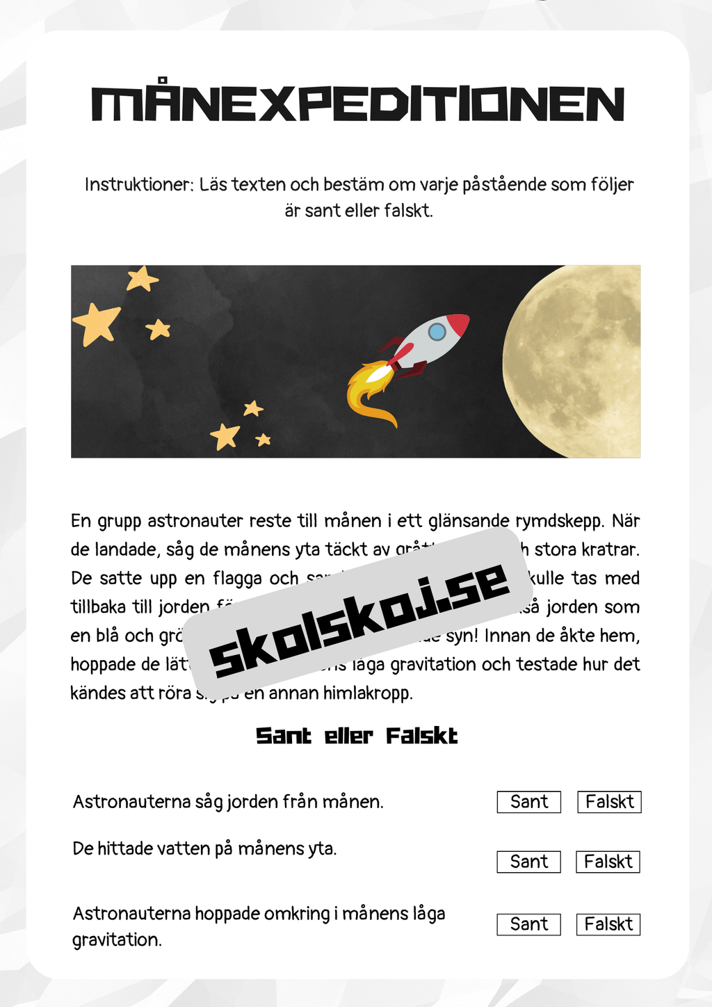 Rymden läsförståelse - Åk 3 - 4