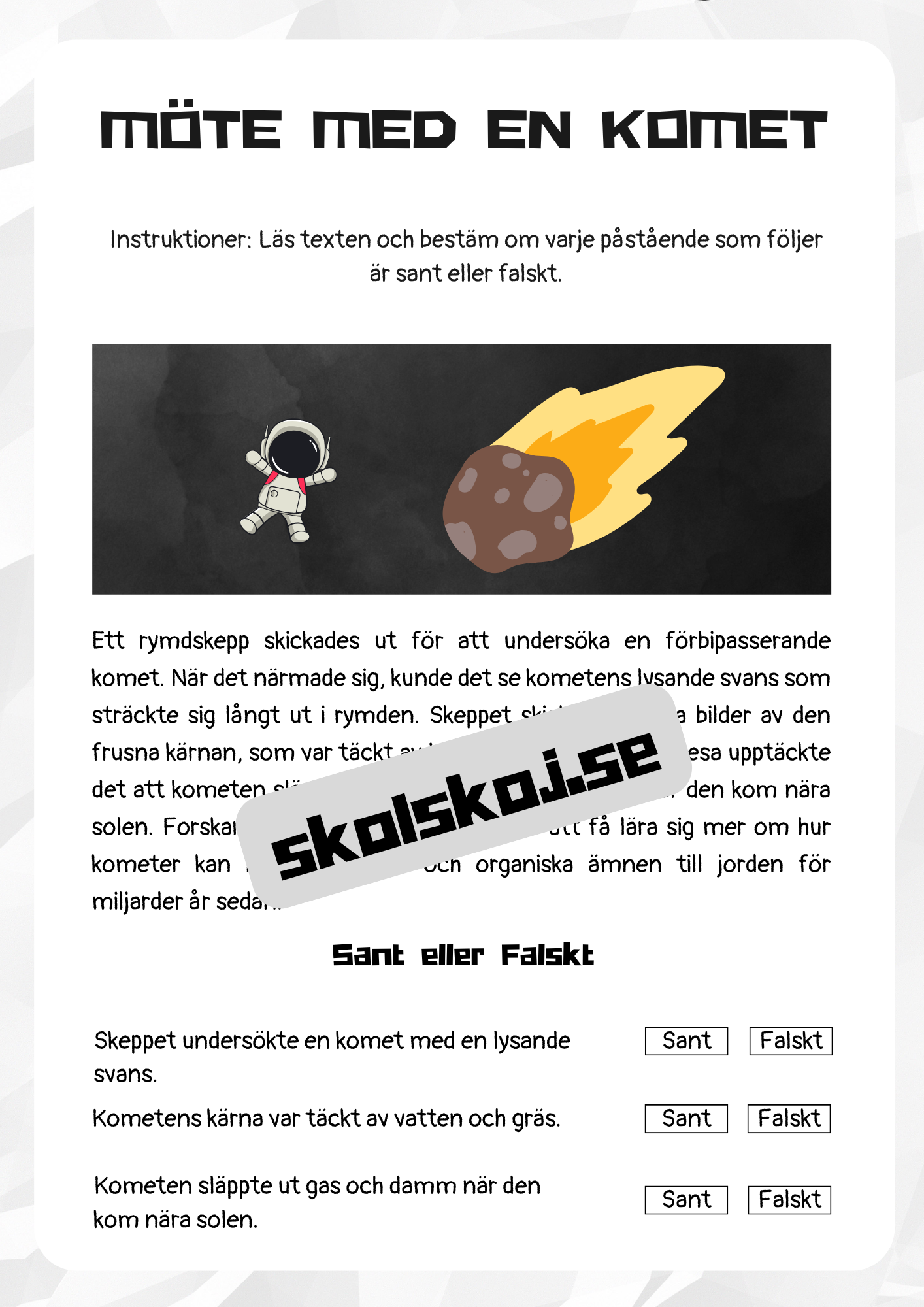 Rymden läsförståelse - Åk 3 - 4