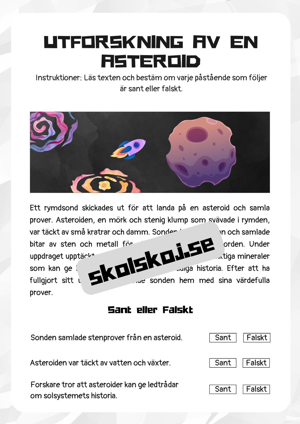 Rymden läsförståelse - Åk 3 - 4