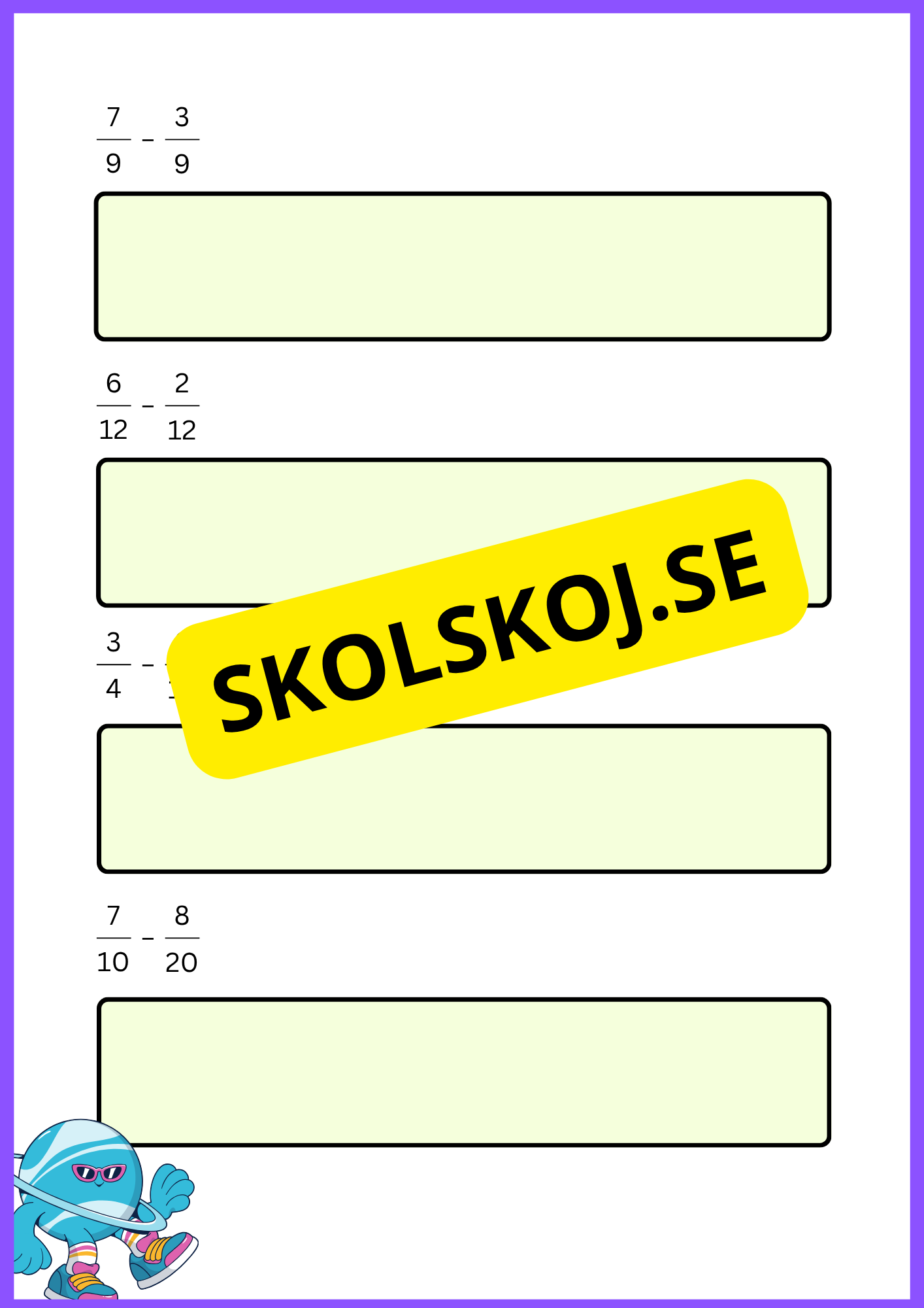 Addition och subtraktion av bråktal - Årskurs 4 - 5