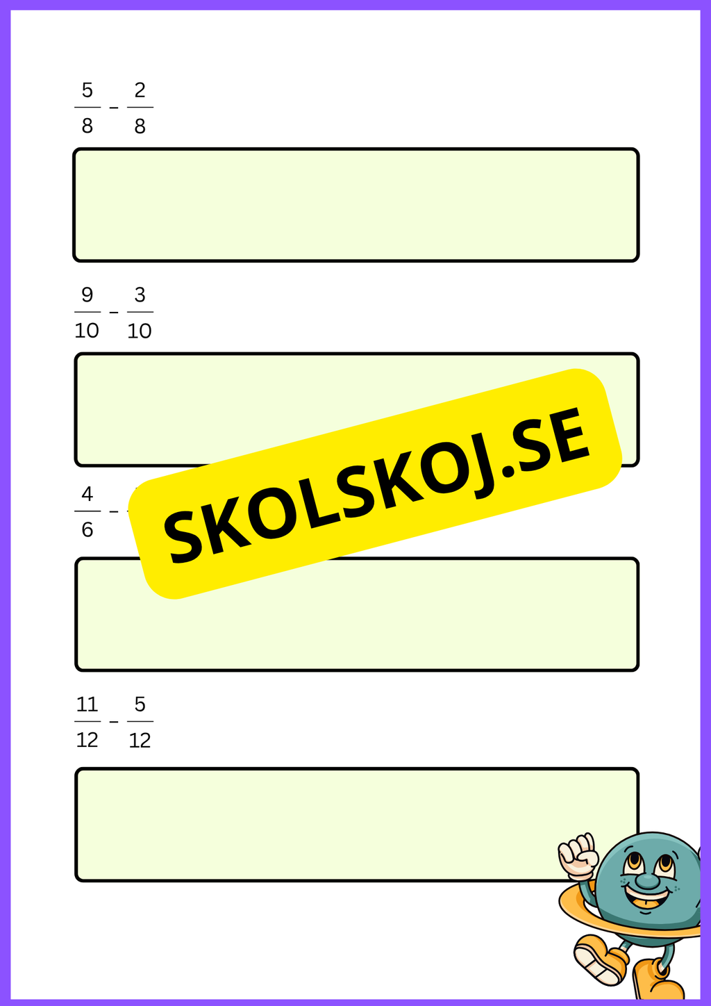 Addition och subtraktion av bråktal - Årskurs 4 - 5