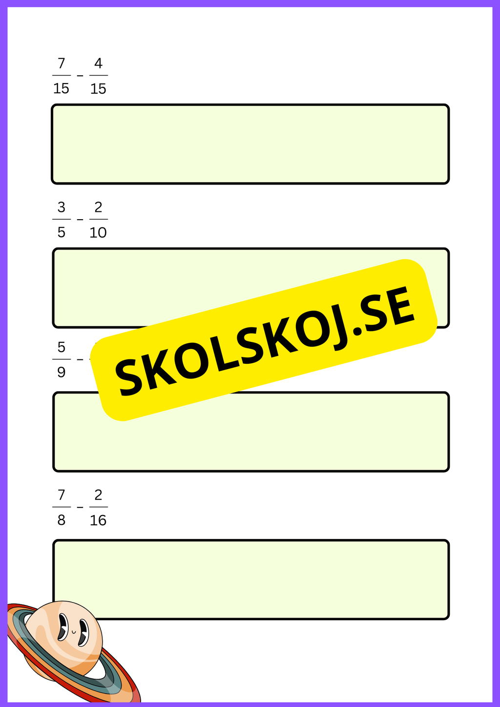 Addition och subtraktion av bråktal - Årskurs 4 - 5