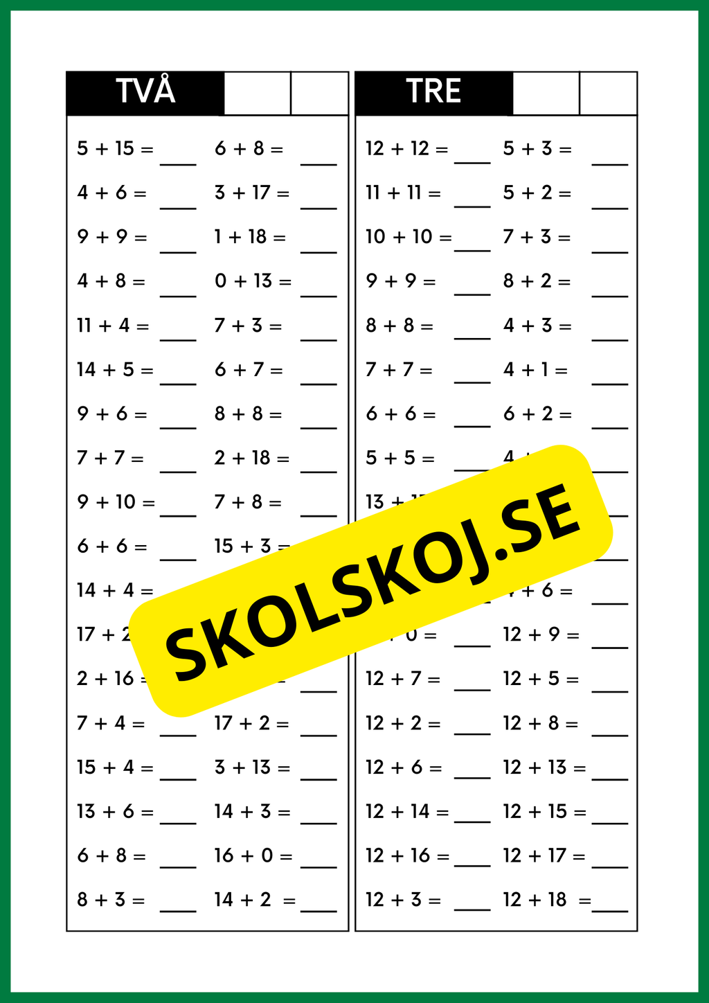 Huvudräkning - Addition