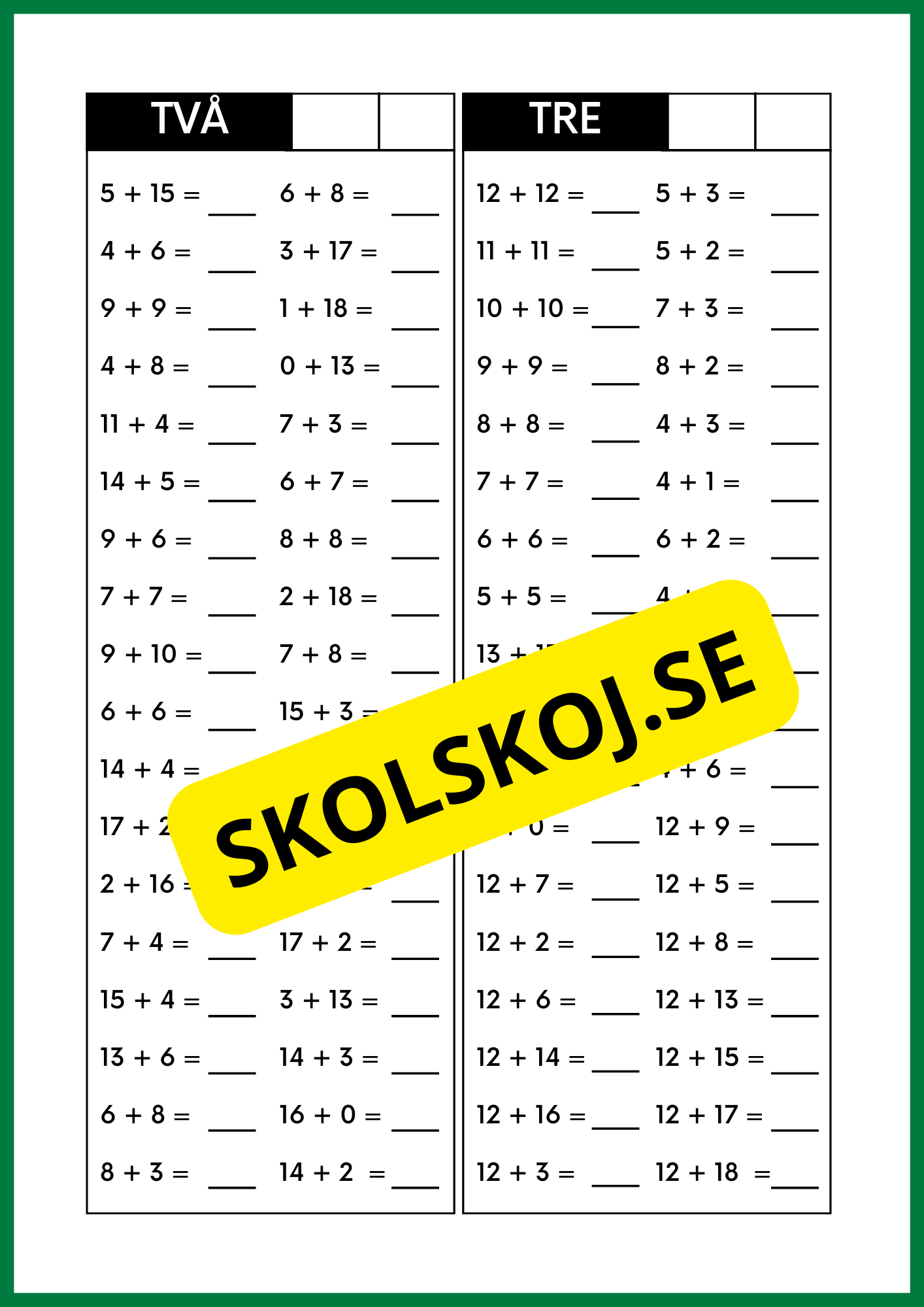 Huvudräkning - Addition
