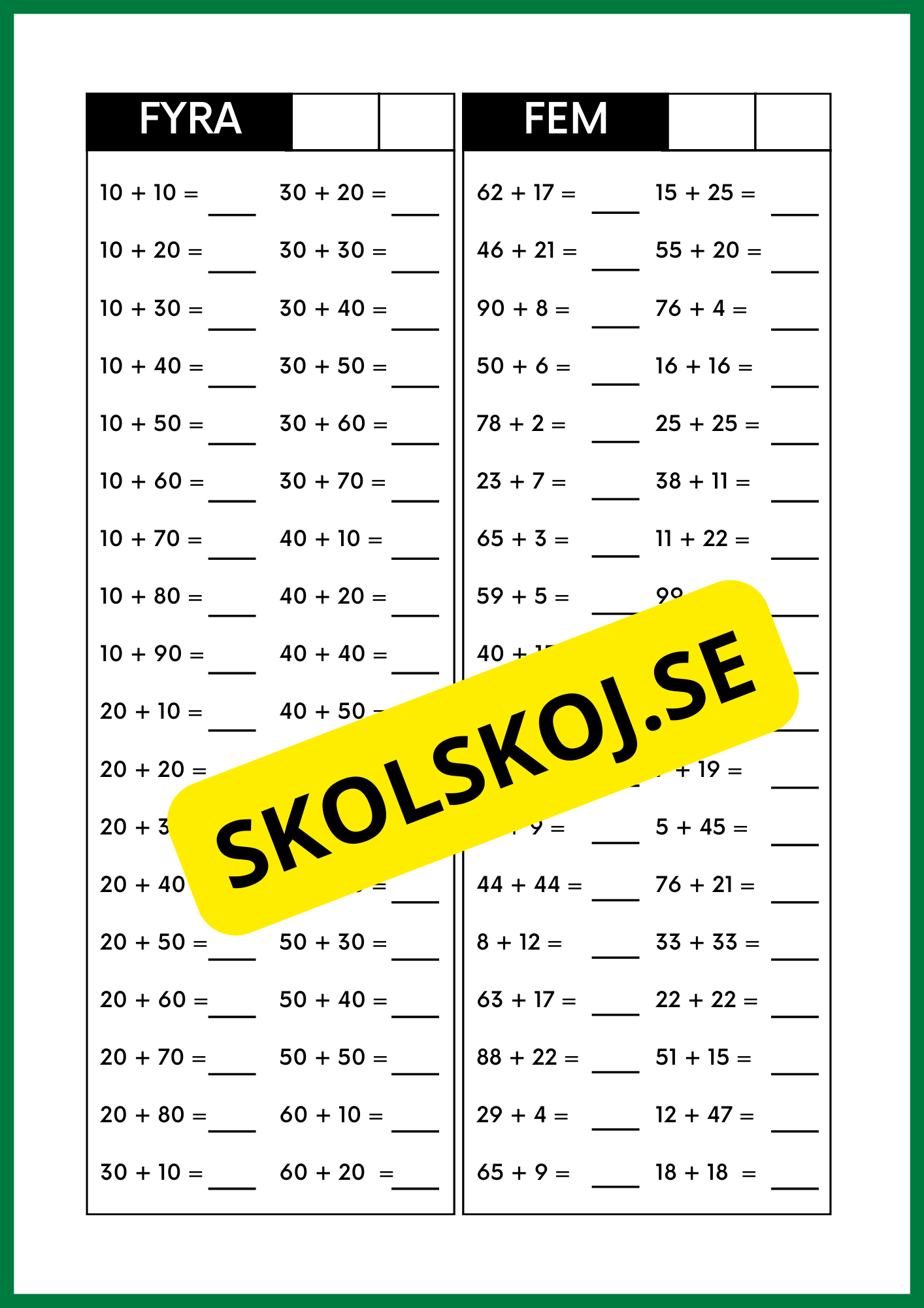 Huvudräkning - Addition