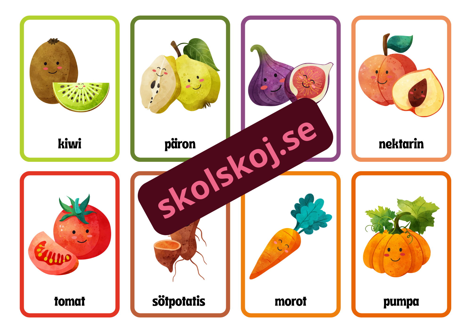 Frukter och grönsaker - A3 storlek - Flashkort
