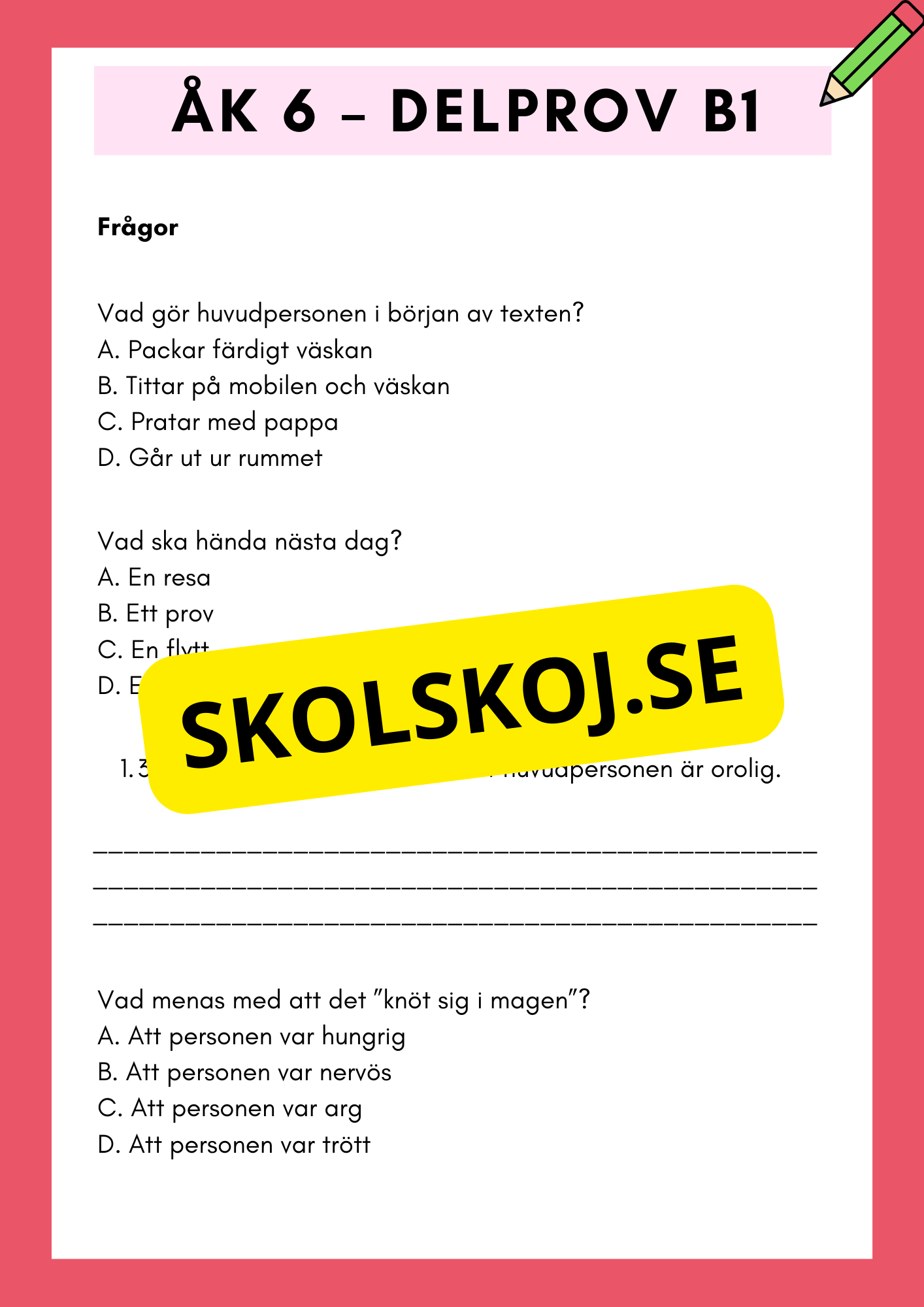 Träna inför nationella provet – Åk 6 Läsförståelse (Delprov B1 & B2)