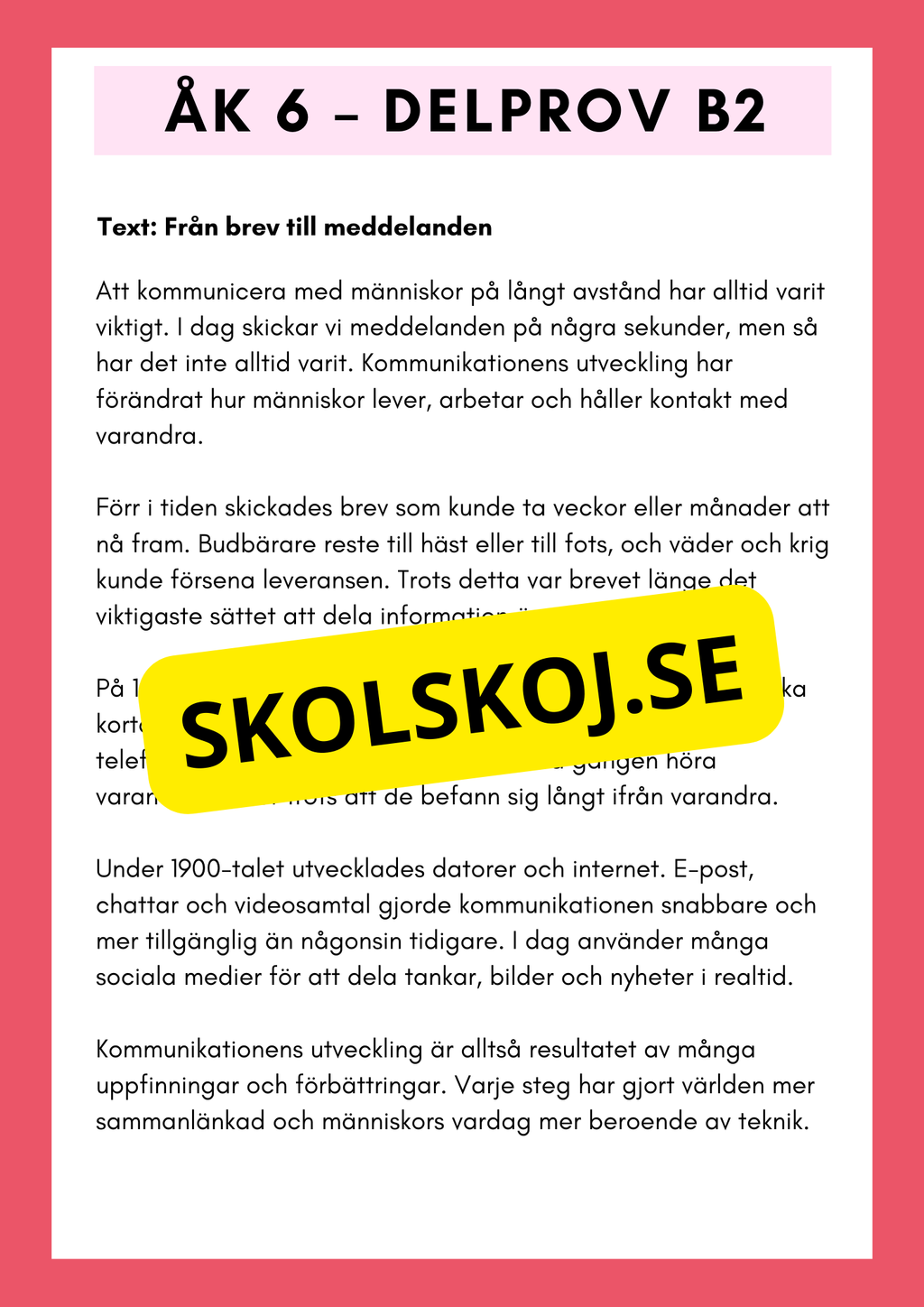 Träna inför nationella provet – Åk 6 Läsförståelse (Delprov B1 & B2)