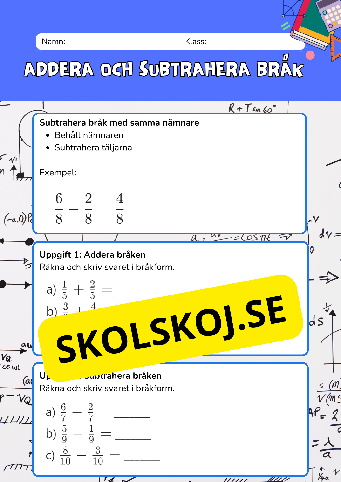 Addera och subtrahera bråk - Årskurs 4 - 6