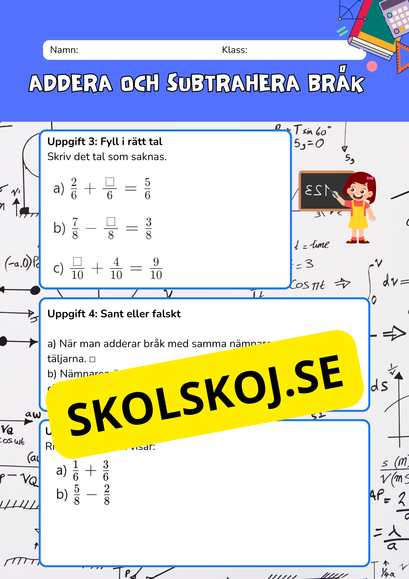 Addera och subtrahera bråk - Årskurs 4 - 6