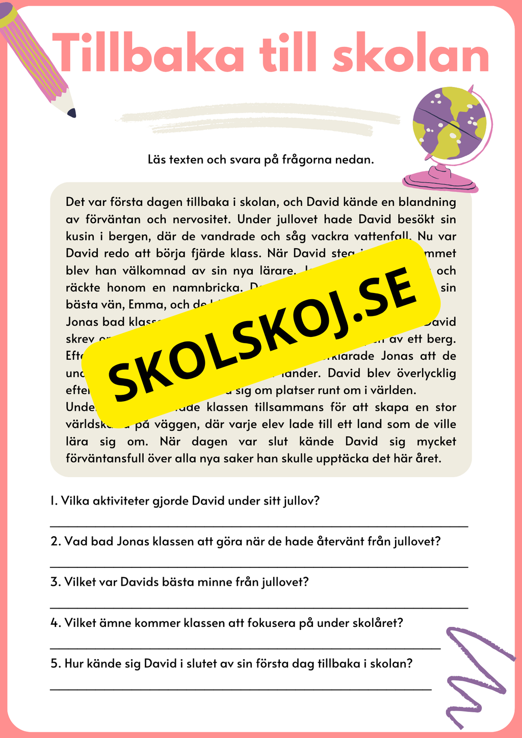 Tillbaka till skolan åk 3 - 4 - (Jullov)