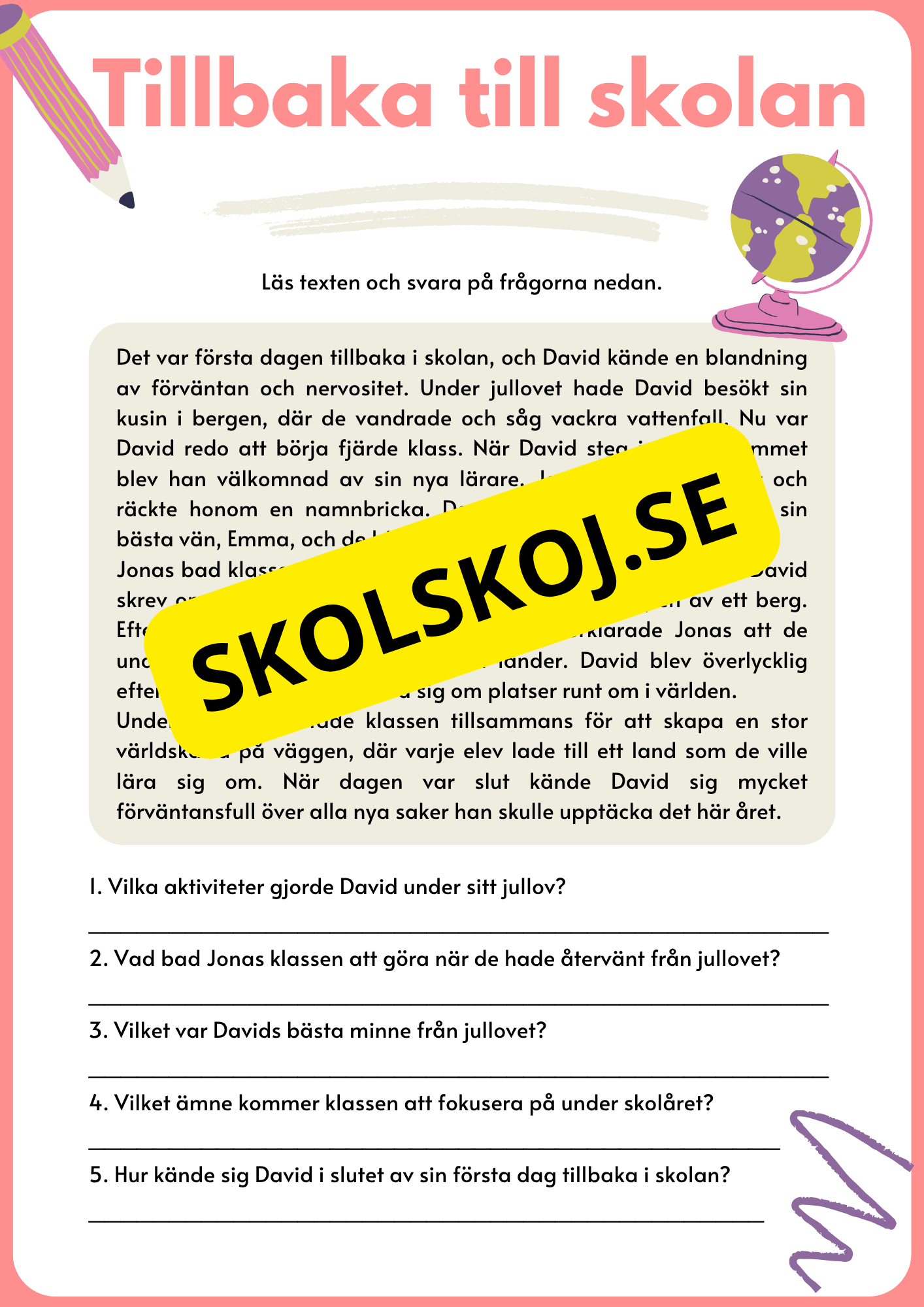 Tillbaka till skolan åk 3 - 4 - (Jullov)