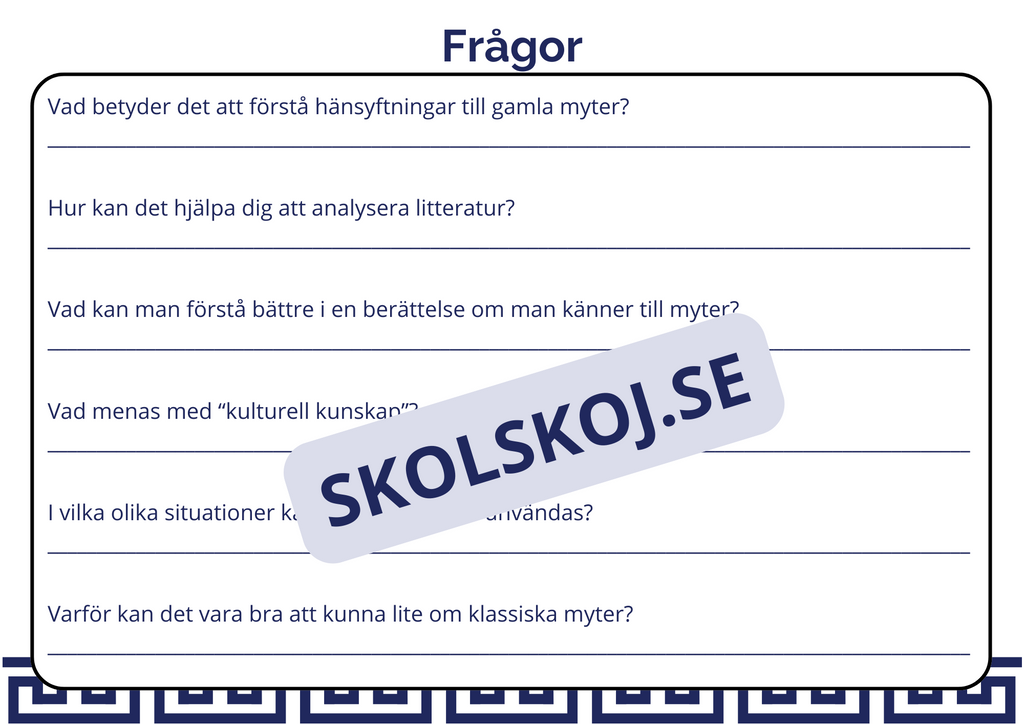 Klassisk mytologi - Vanliga litterära hänsyftningar + Frågor