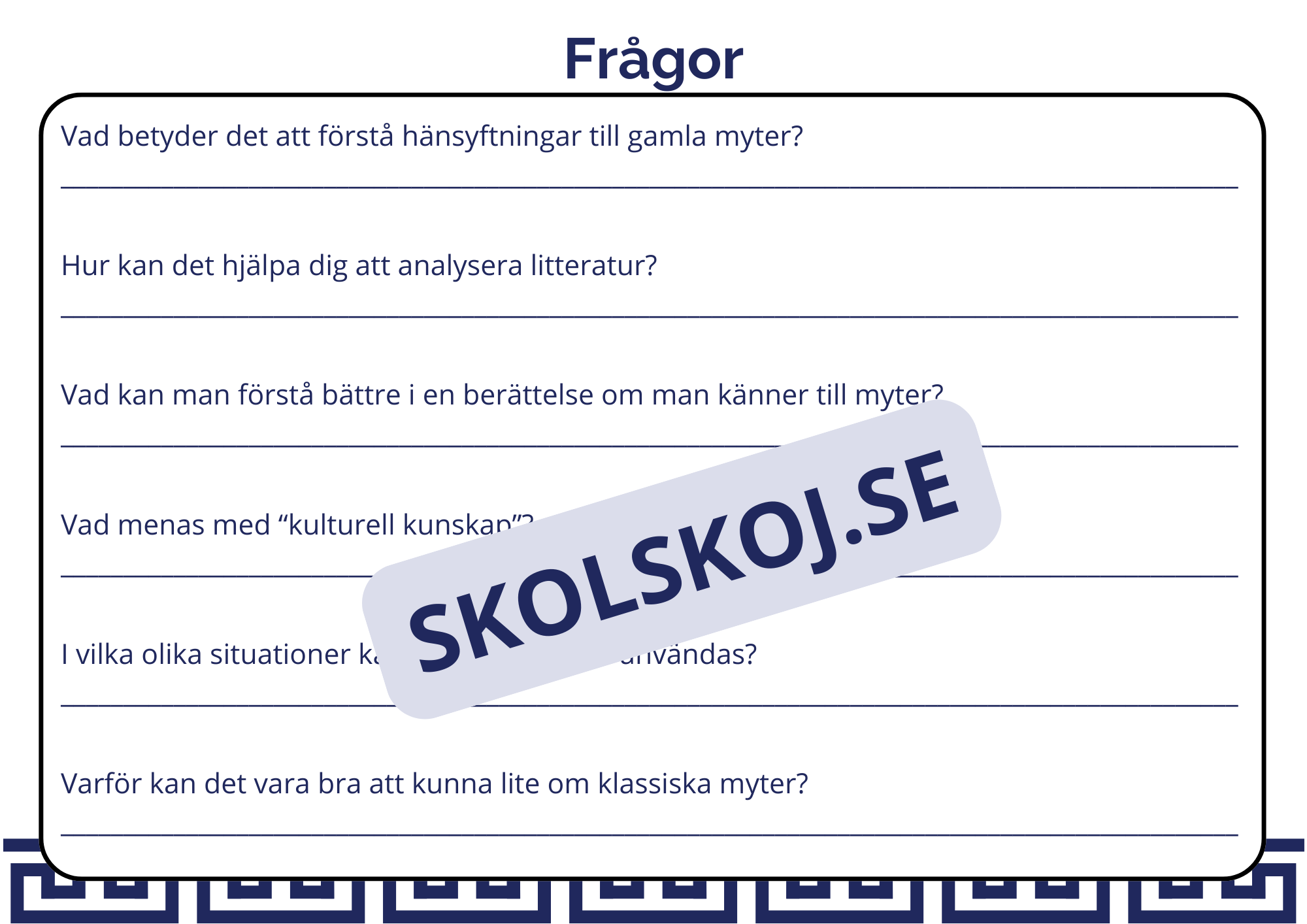 Klassisk mytologi - Vanliga litterära hänsyftningar + Frågor