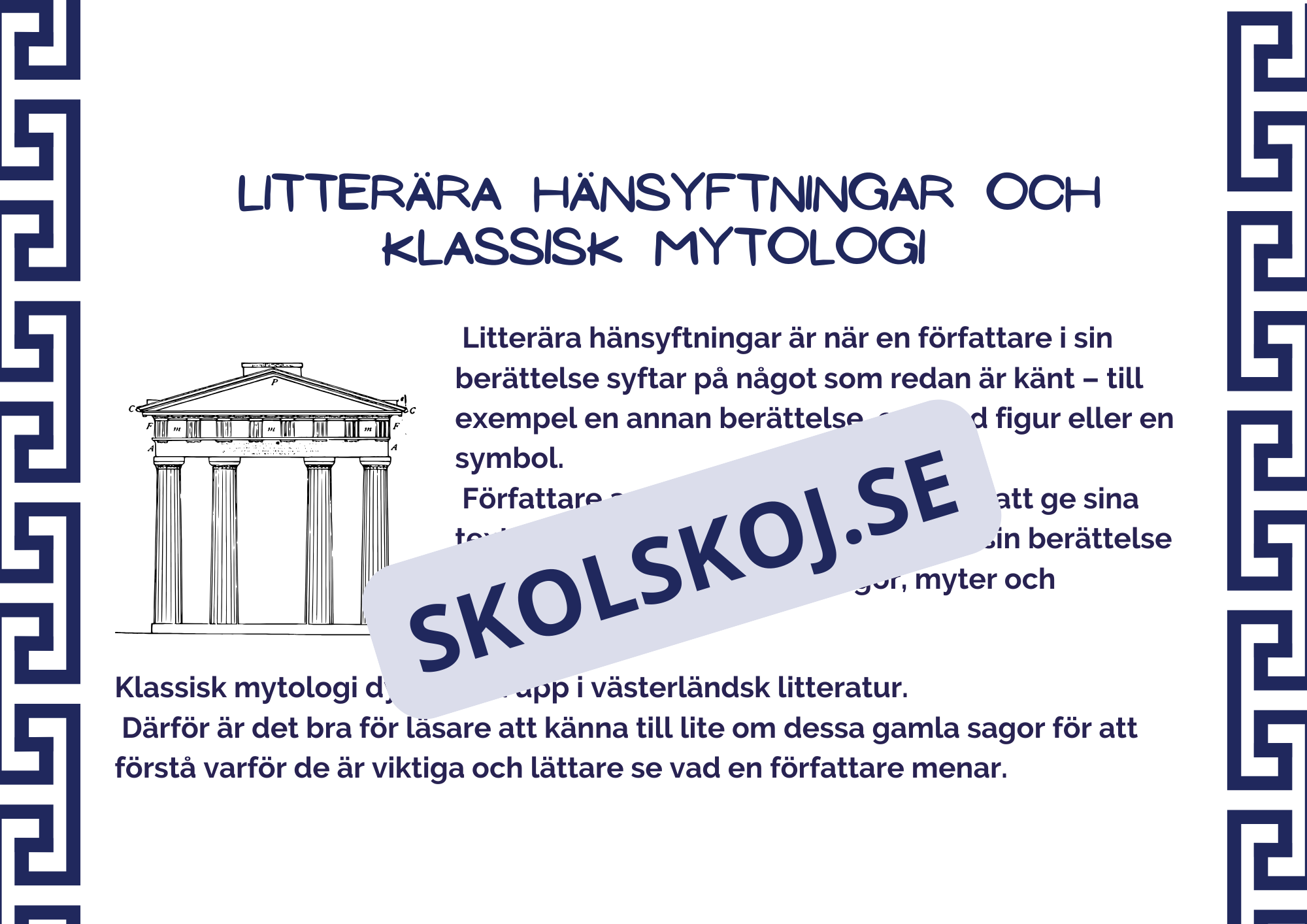 Klassisk mytologi - Vanliga litterära hänsyftningar + Frågor