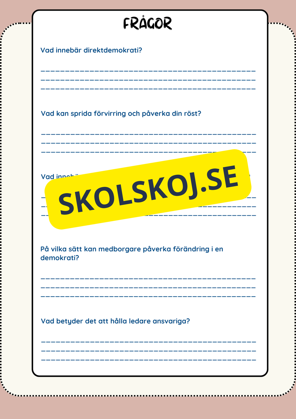 Vad är demokrati? - Läsförståelse + frågor