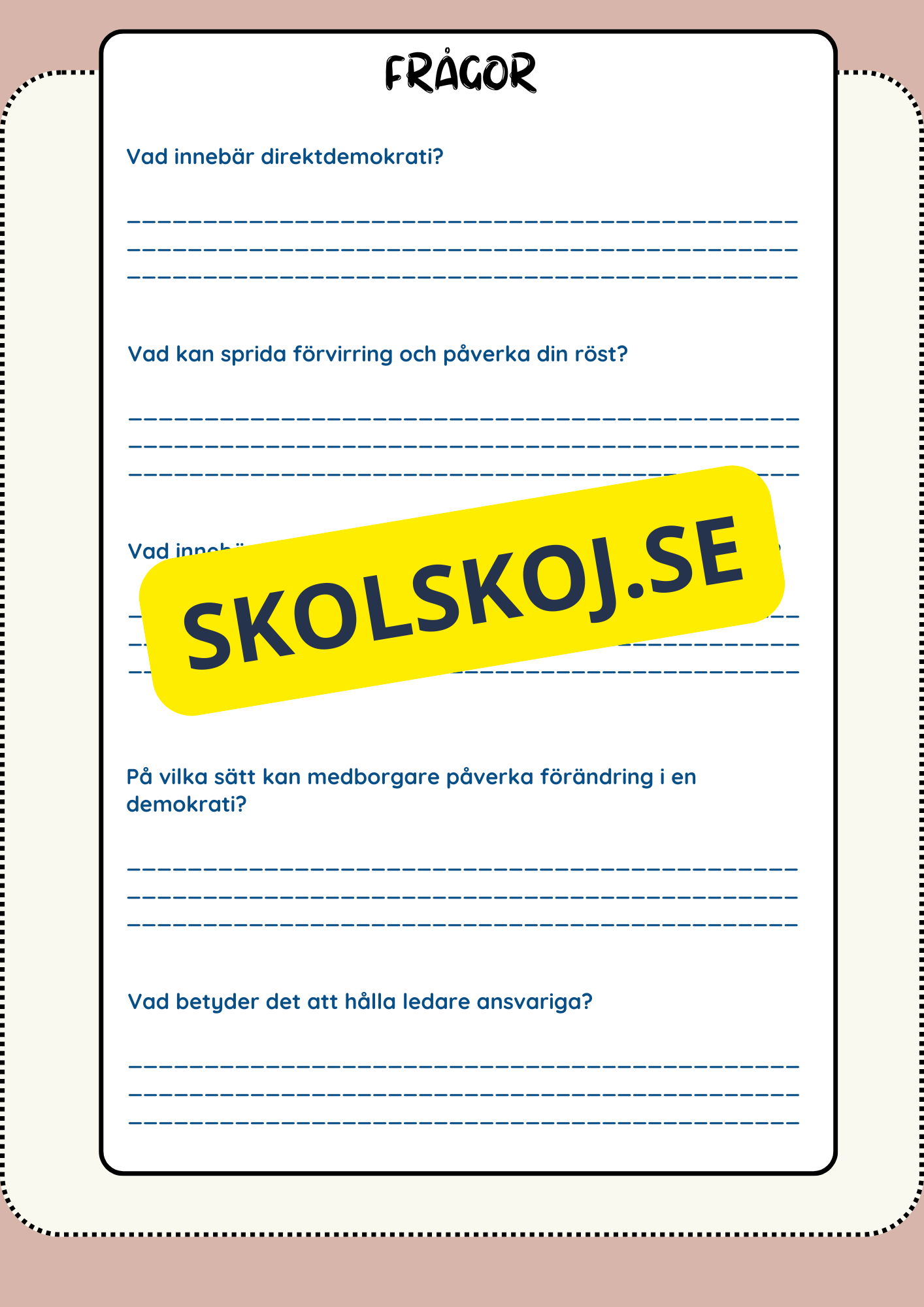 Vad är demokrati? - Läsförståelse + frågor