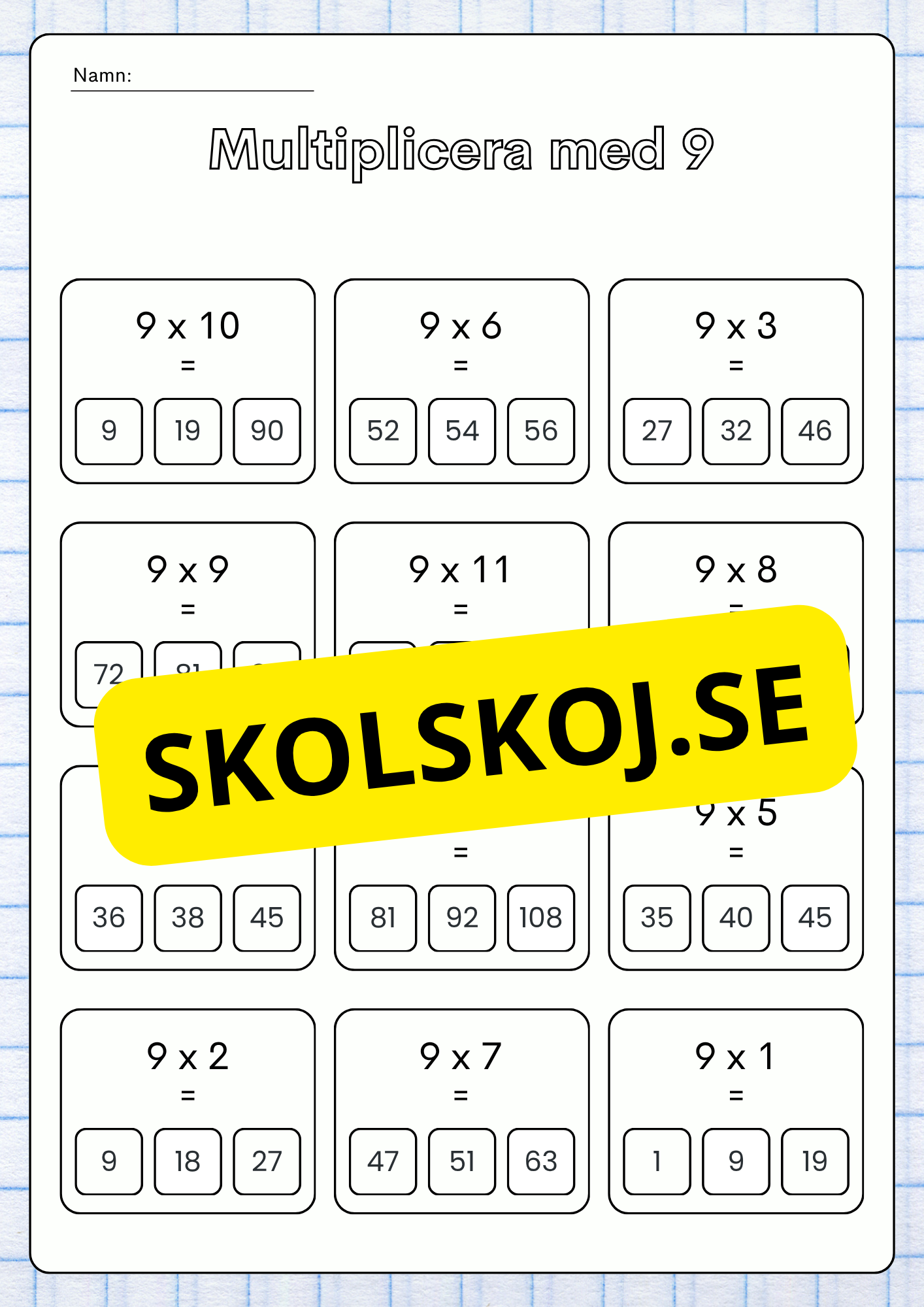 Stort paket - Träna multiplikation 0 - 10 - 45 sidor