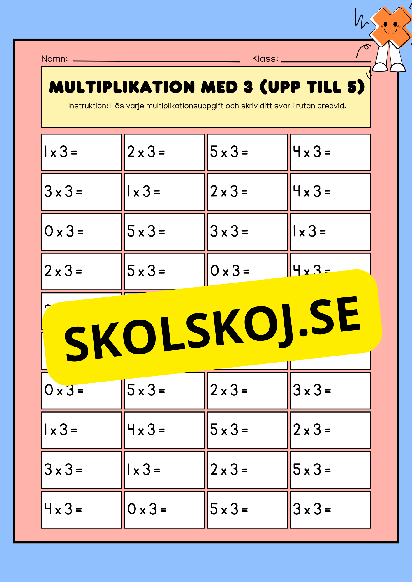 Stort paket - Träna multiplikation 0 - 10 - 45 sidor
