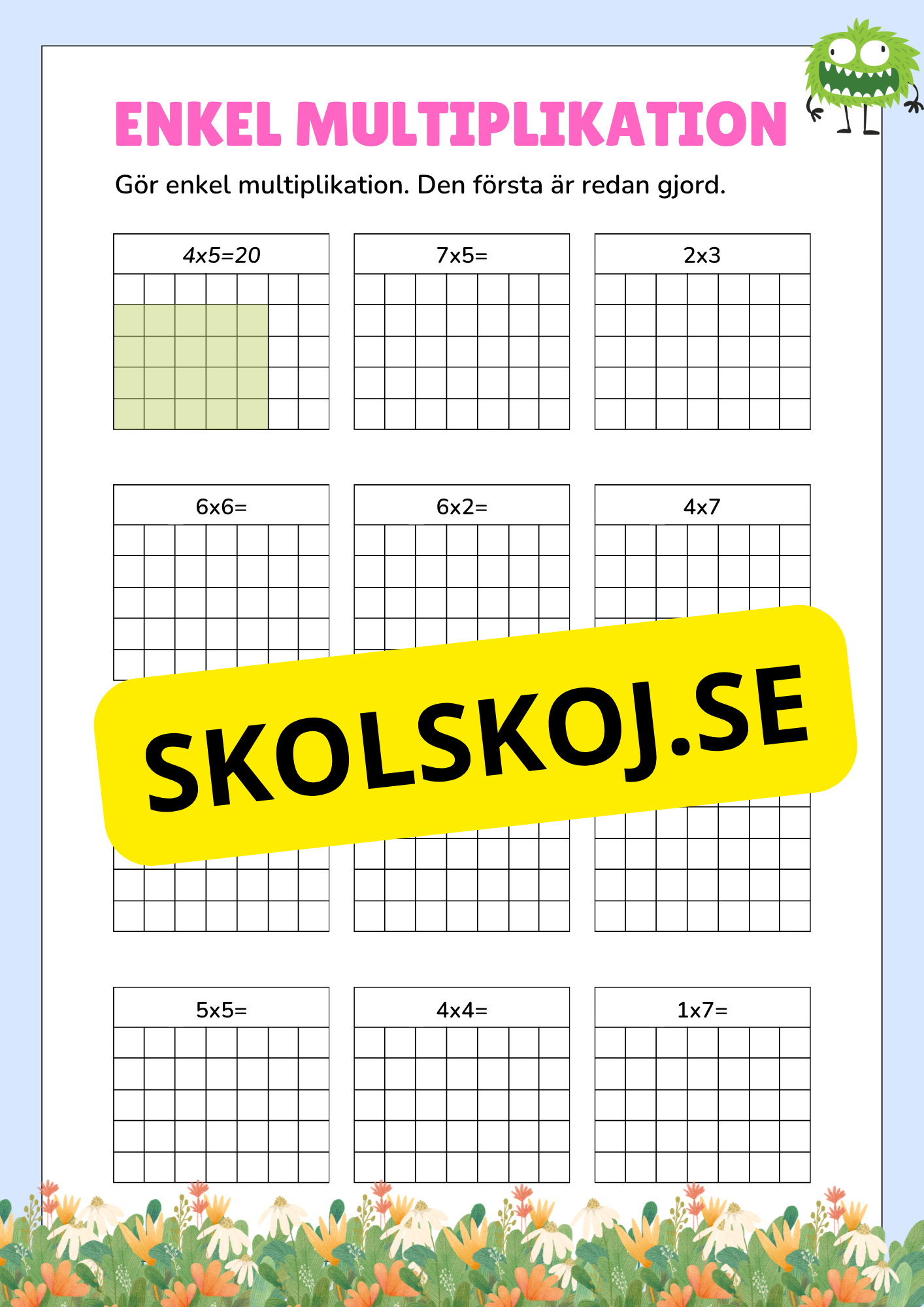 Stort paket - Träna multiplikation 0 - 10 - 45 sidor