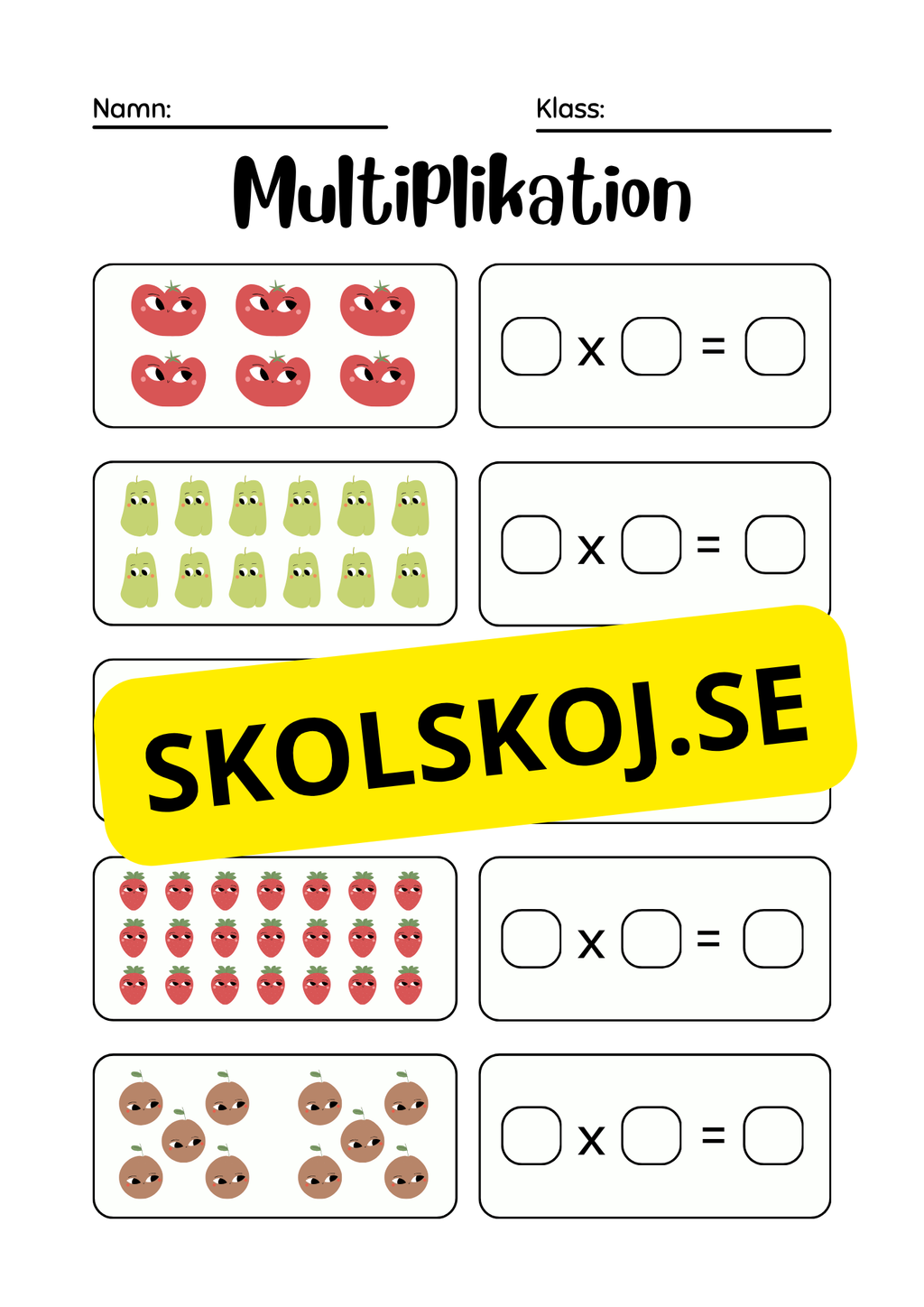 Stort paket - Träna multiplikation 0 - 10 - 45 sidor
