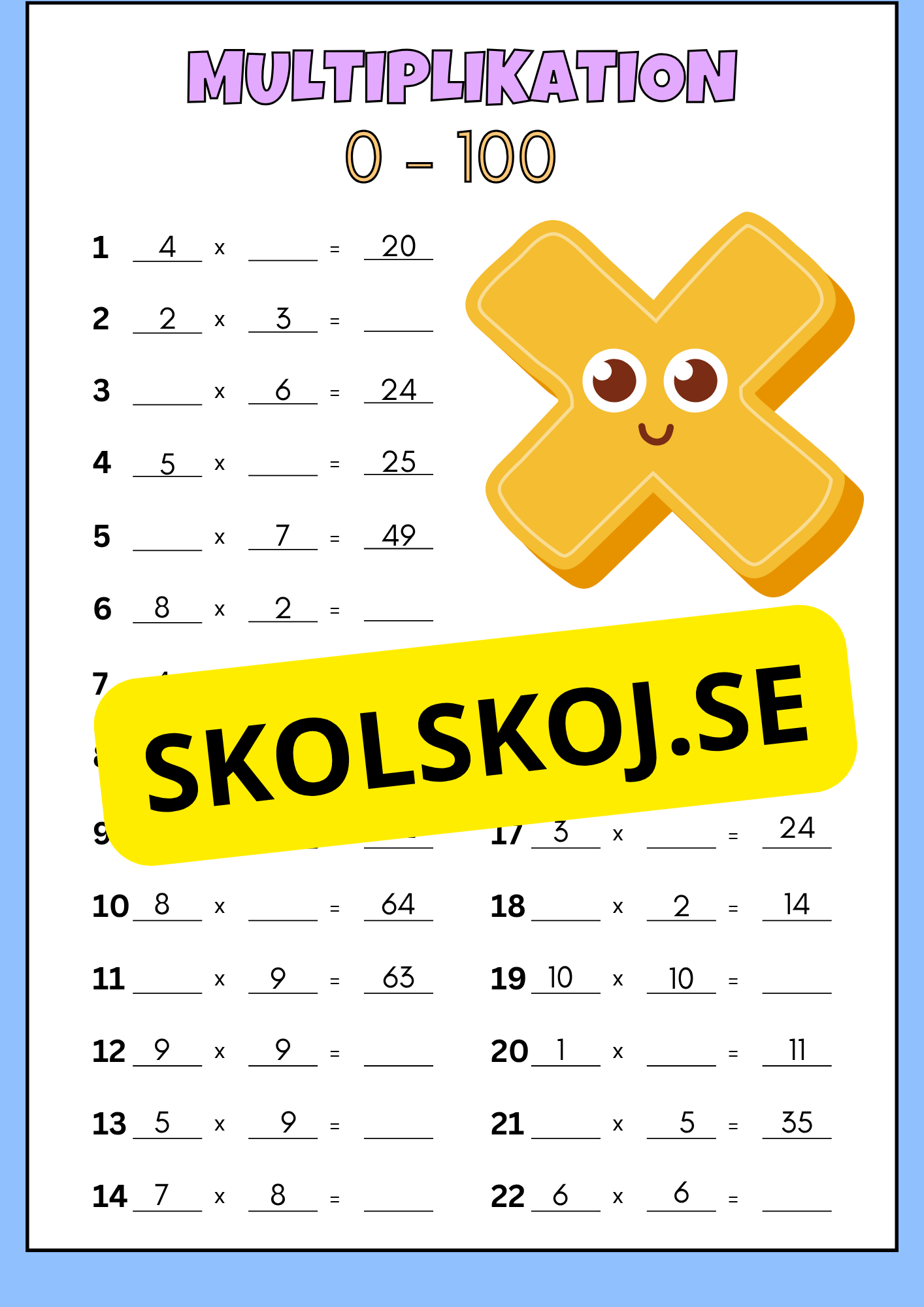 Stort paket - Träna multiplikation 0 - 10 - 45 sidor