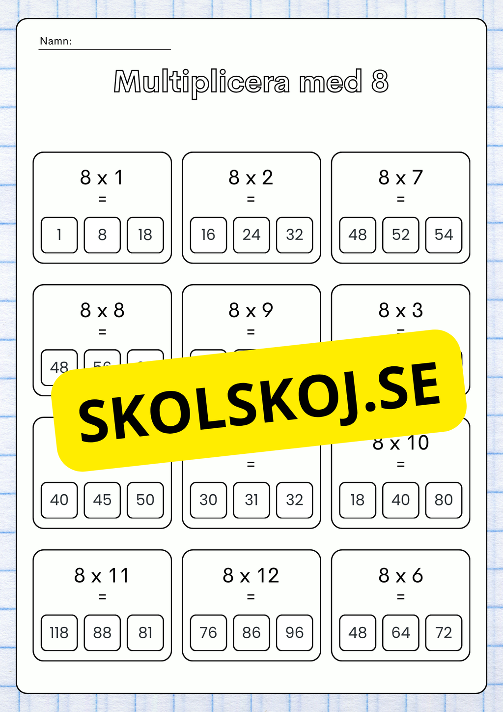 Stort paket - Träna multiplikation 0 - 10 - 45 sidor