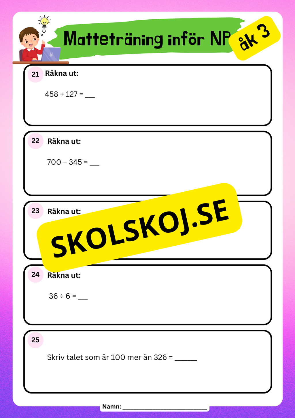 Matteträning inför NP - Blandade uppgifter - Årskurs 3