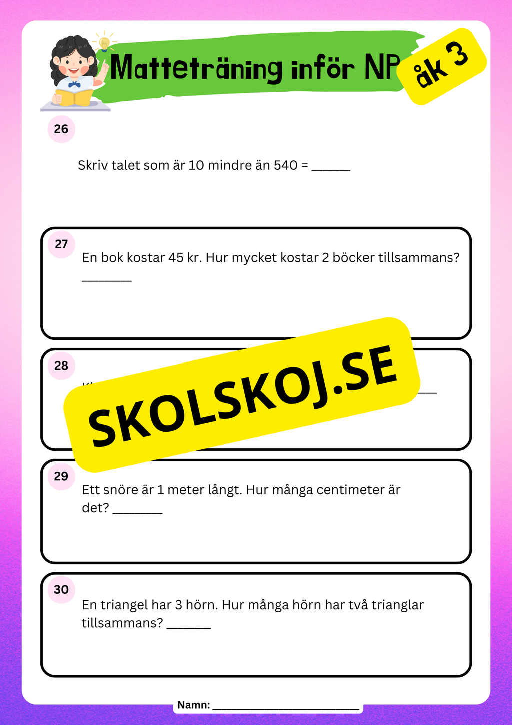 Matteträning inför NP - Blandade uppgifter - Årskurs 3