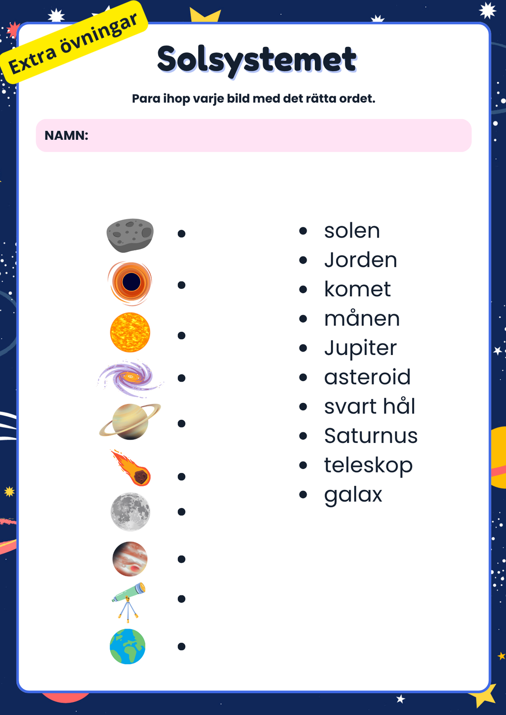 Extra övningar om Solsystemet