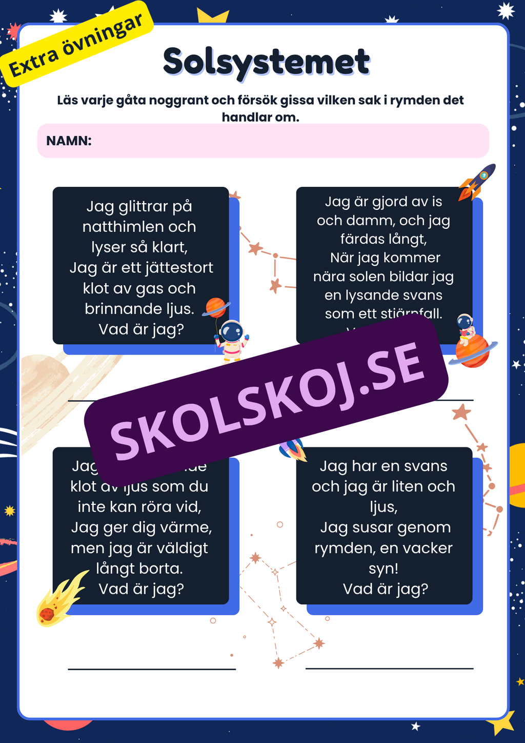 Extra övningar om Solsystemet