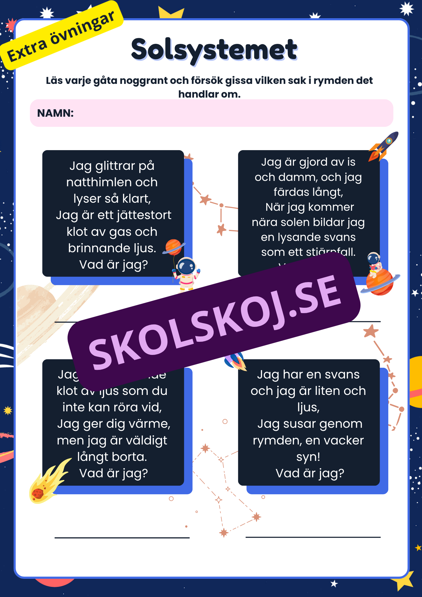 Extra övningar om Solsystemet