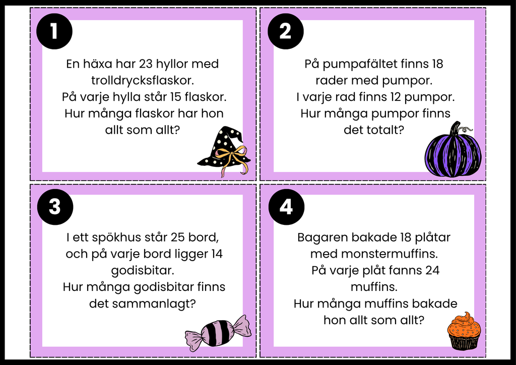 Halloweenmatte – Uppgiftskort för årskurs 4 - 5