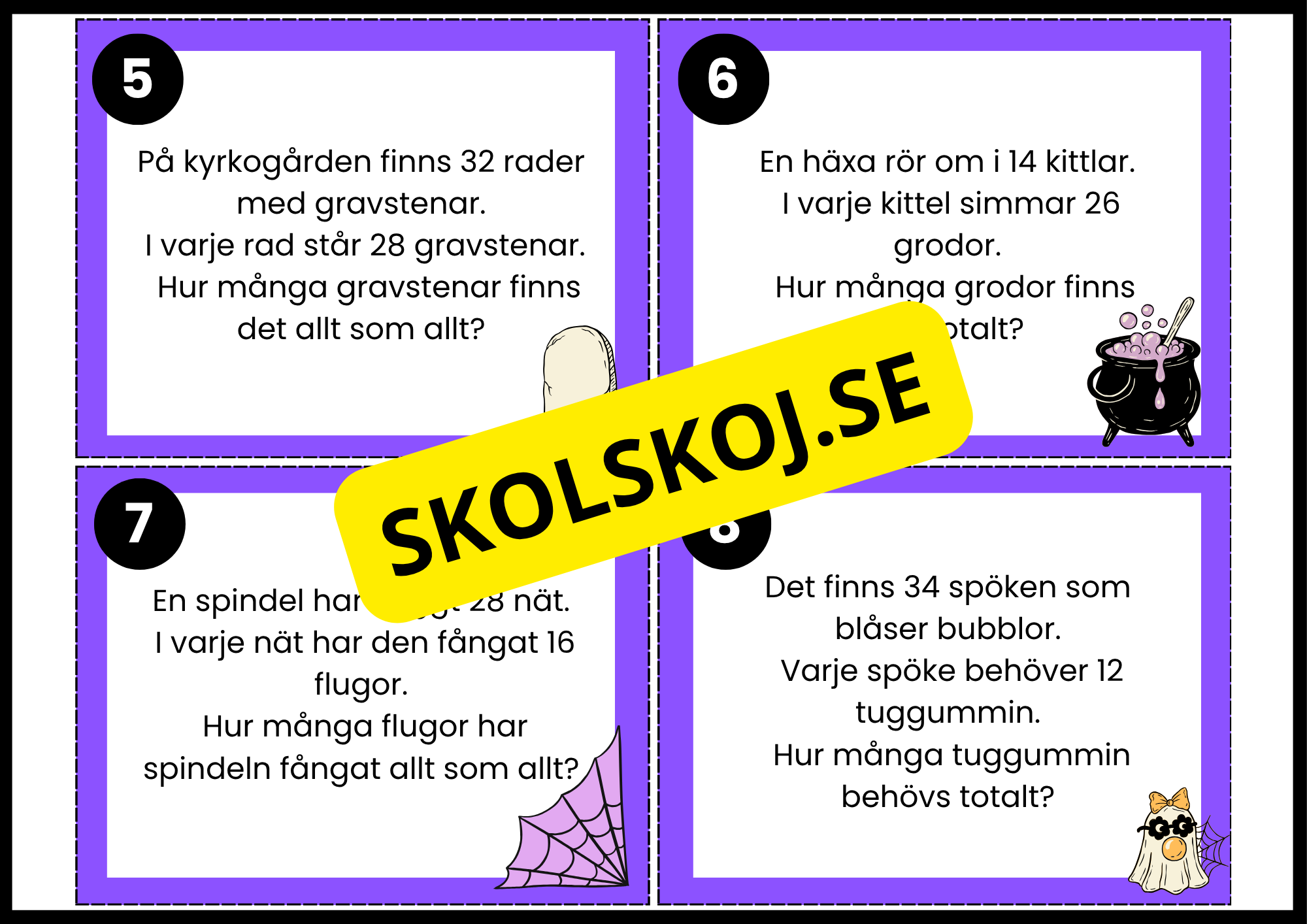 Halloweenmatte – Uppgiftskort för årskurs 4 - 5